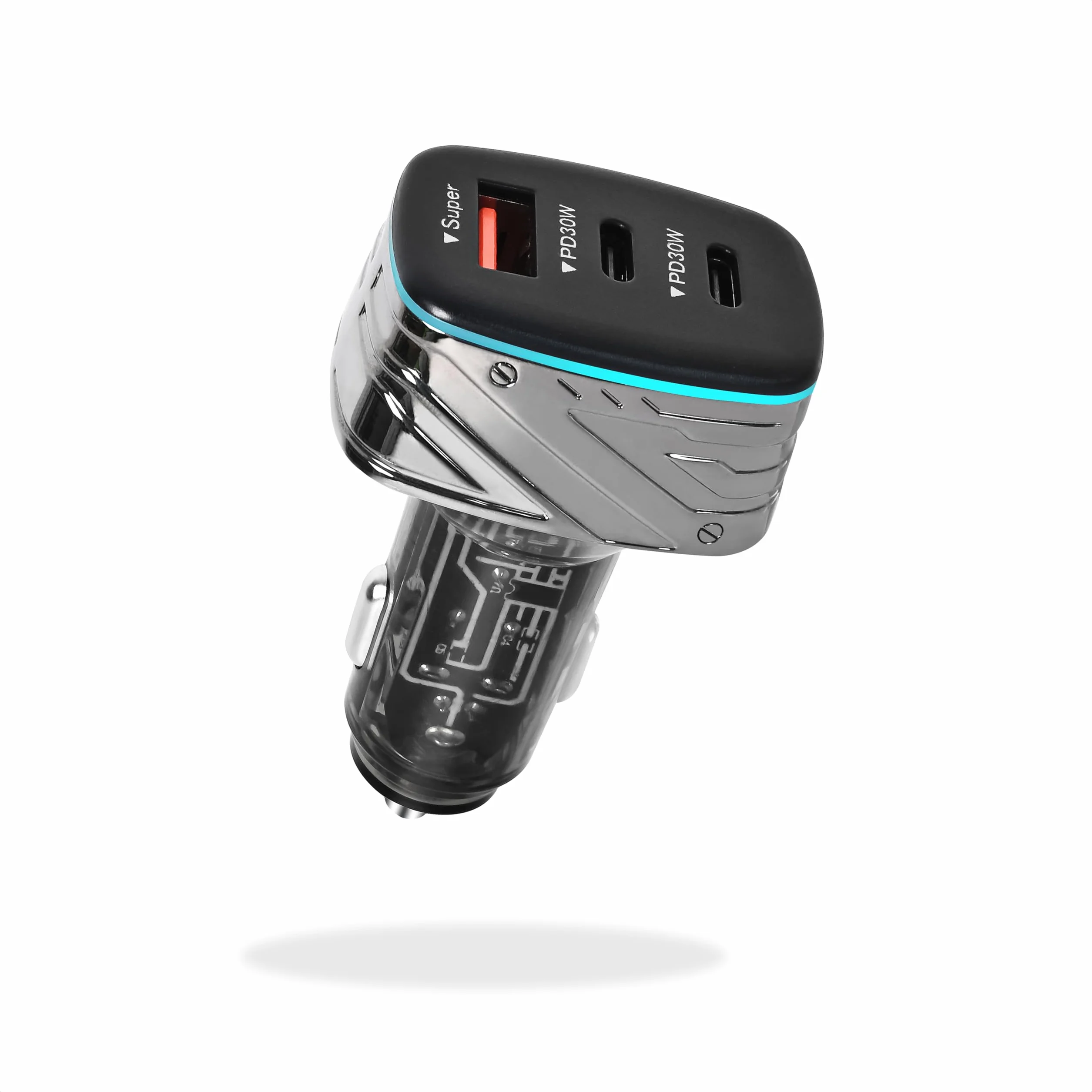 Ładowarka samochodowa USB C 82,5 W, 3 porty (podwójny port typu C i USB-A), kompaktowe szybkie ładowanie, delikatne światło, adapter do zapalniczki samochodowej do iPhone'a 16/15/14, Galaxy S25