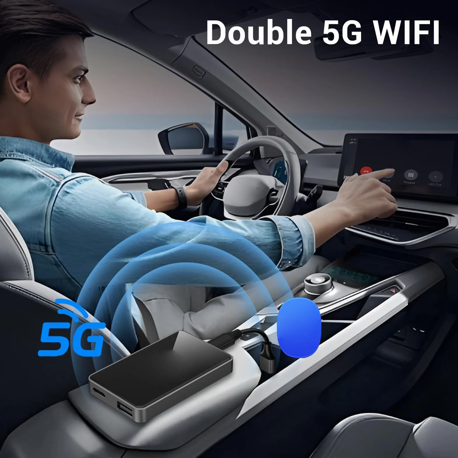 Cocoarm Bezprzewodowy Samochodowy Adapter Wideo Dongle Samochodowy Adapter WiFi WiFi ze Stopu Aluminium Obsługa 4K Bluetooth 5.0 12 dla IOS Kierowcy i Pasażerowie (2 GB + 16 GB)