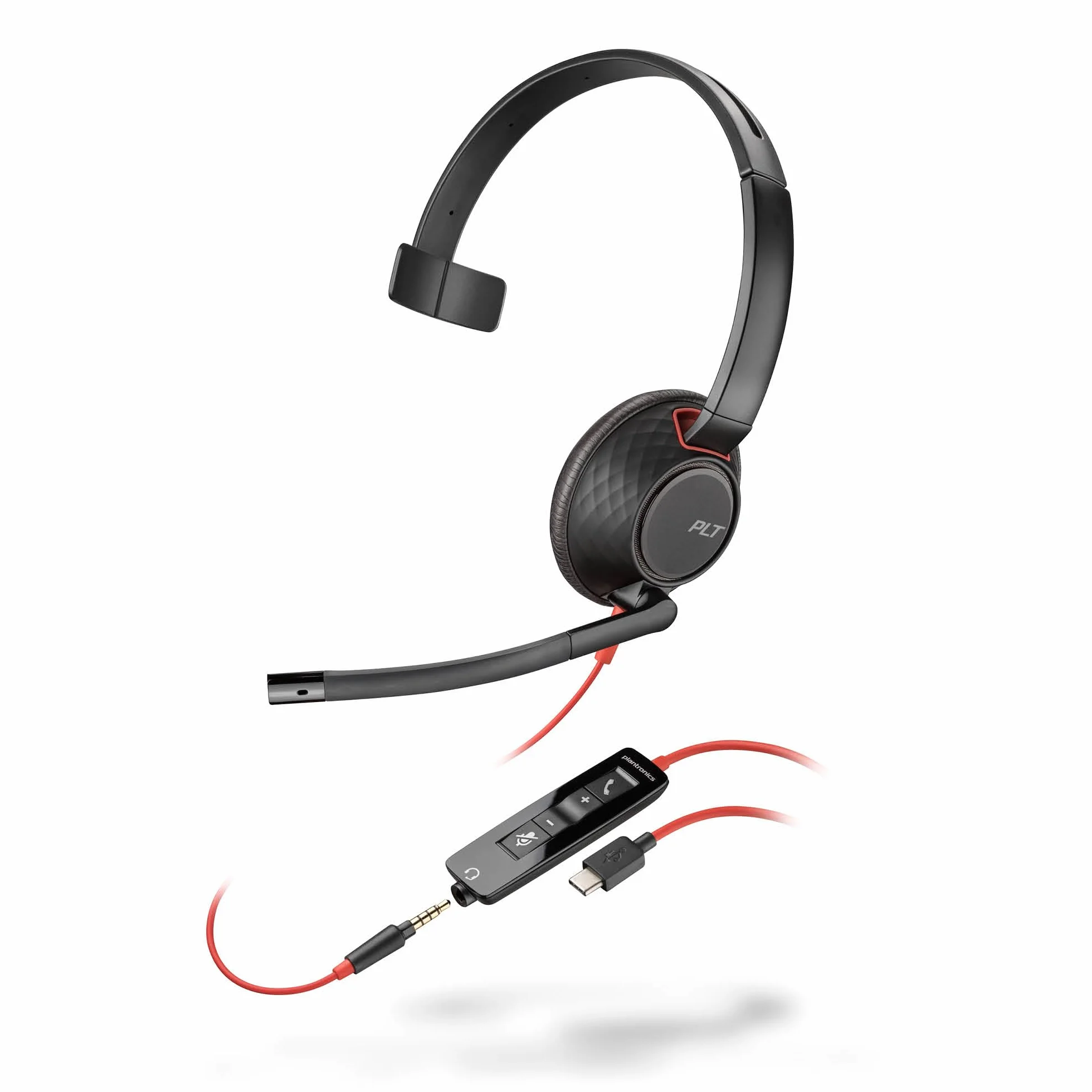 Poly Blackwire 5210 przewodowy zestaw słuchawkowy (Plantronics) - elastyczny mikrofon wysięgnika z redukcją szumów - konstrukcja z jednym uchem - połączenie z komputerem PC/Mac, telefonem komórkowym