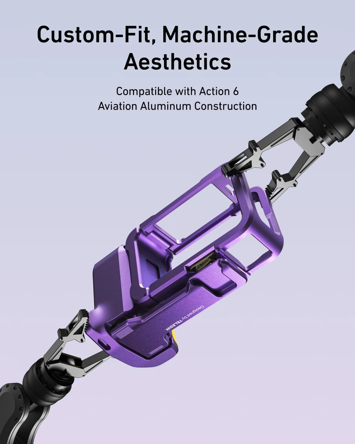TELESIN Zestaw uchwytów ulicznych ze stopu aluminium do DJI Action 6 z metalową klatką, uchwytem kamery z przyciskiem migawki ze stopu aluminium, kopia zapasowa, gniazdo na kartę TF (opalizujący
