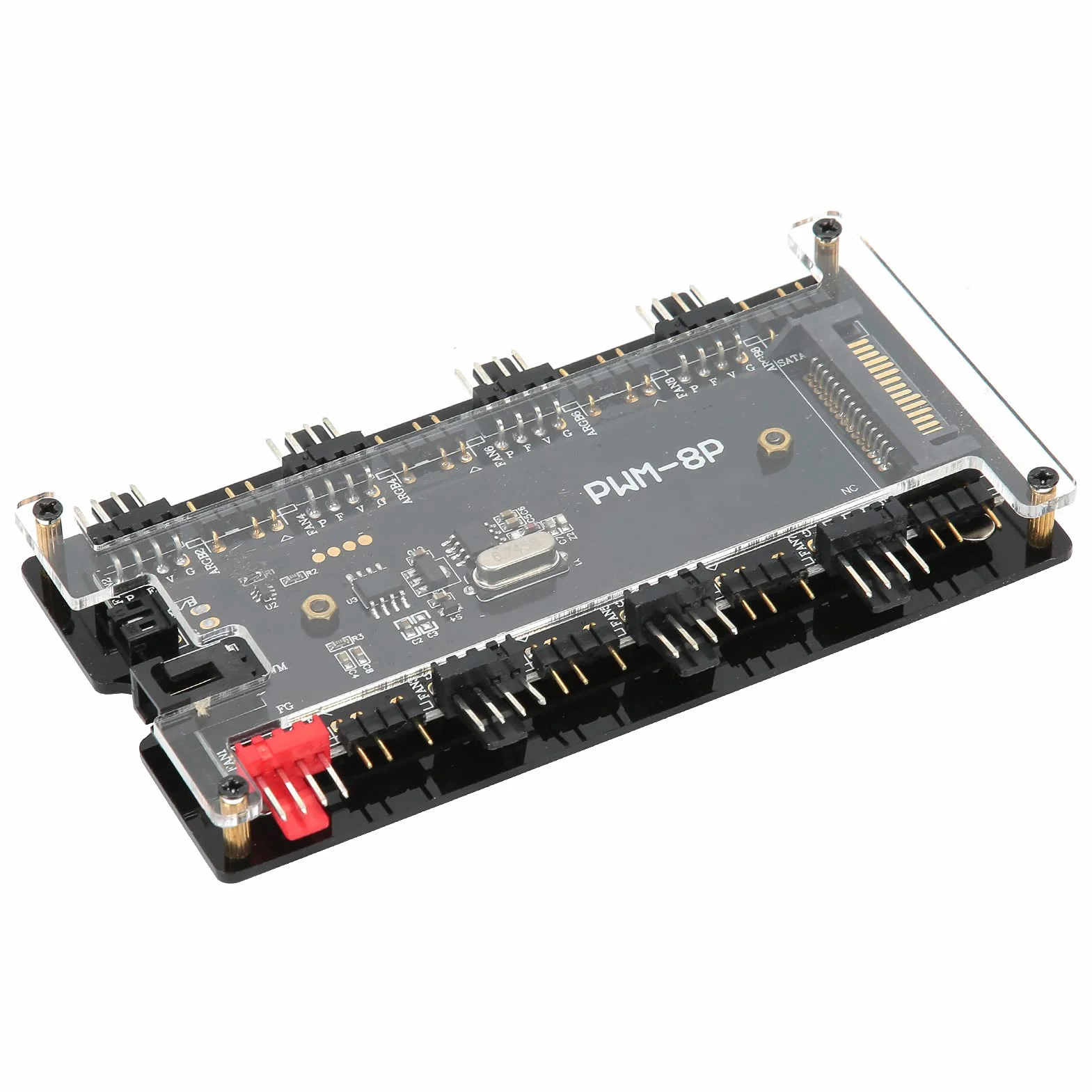 Socobeta Case Fan Hub PC Fan Controller ARGB PWM Hub 8-portowy 5V z 21-klawiszowym Pilotem do Zasilania Synchronizacja Płyty Głównej