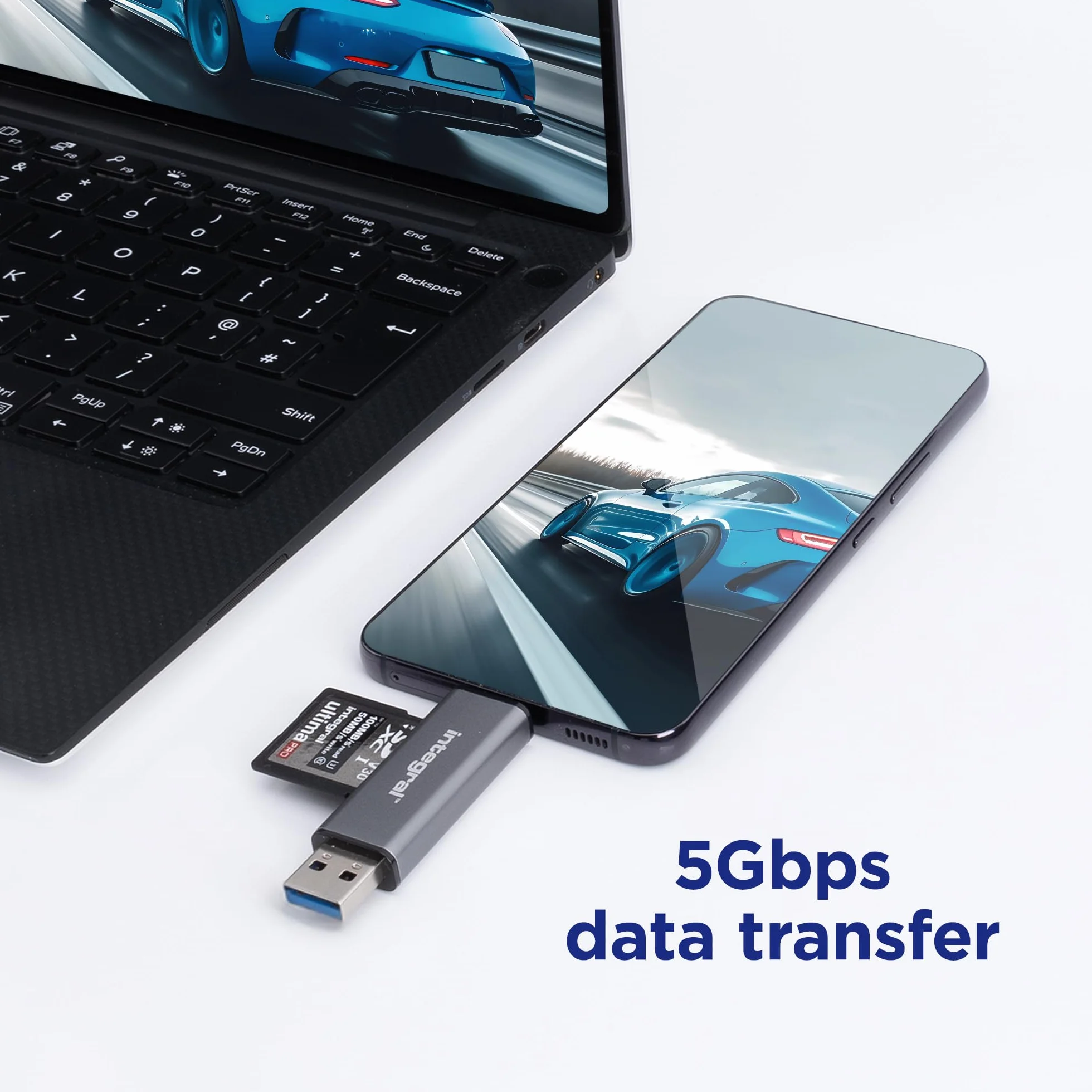 Integral Adapter czytnika kart pamięci microSD i SD – podwójna końcówka USB 3.0 i USB C – do iPhone'a 15/16 Plus/Pro/Pro Max, MacBook Pro/Air M1/M2/M3/M4, iPada, PC, laptopa, smartfona