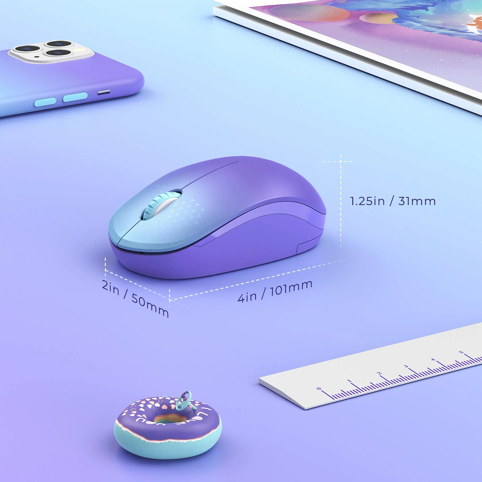 seenda Bezprzewodowa mysz, bezgłośna mysz 2,4 G, z odbiornikiem USB, przenośna mysz komputerowa do komputera, tabletu, laptopa, notebooka, Chromebooka, gradientowa fioletowa