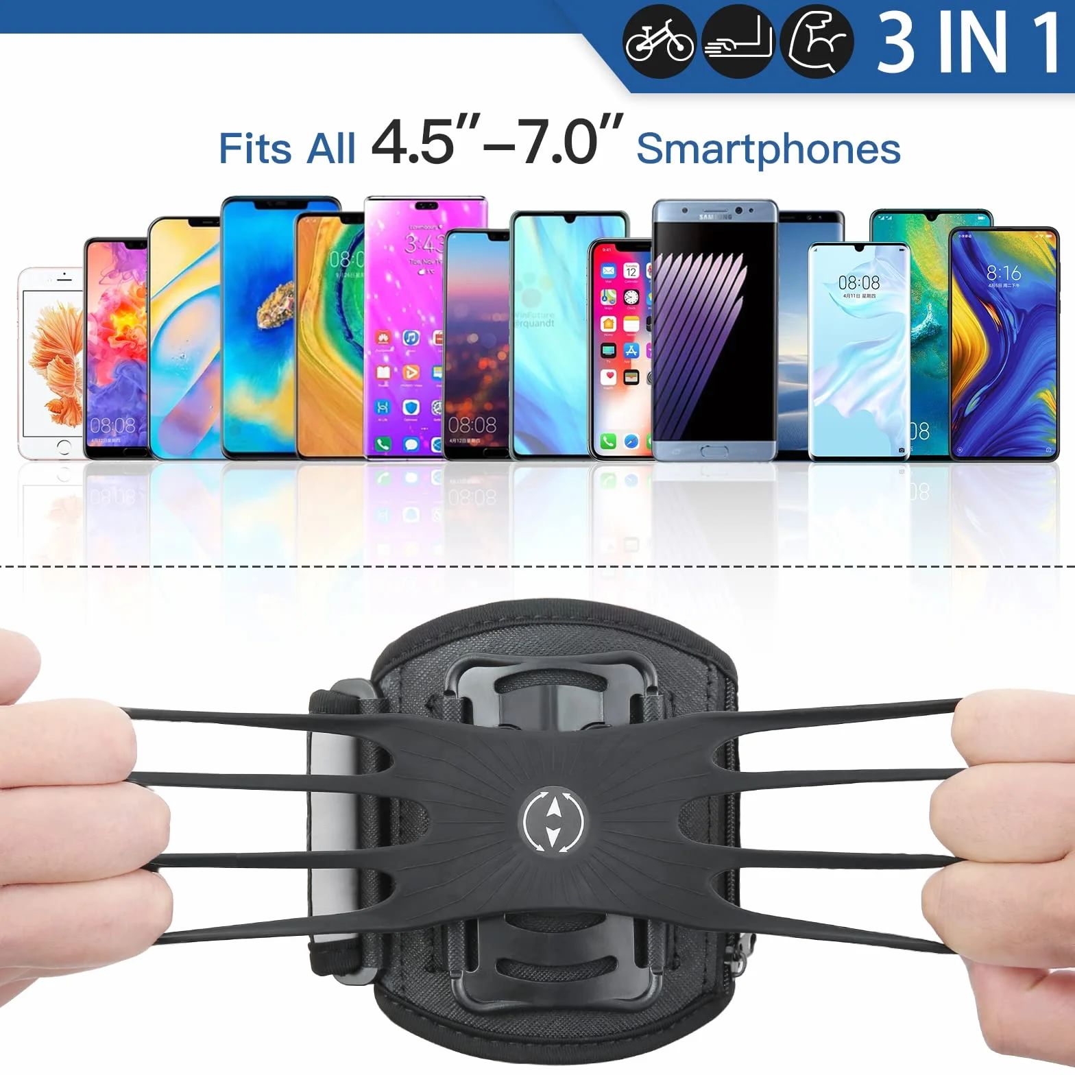 [Nowe ulepszenie] ANGGO opaska na telefon do biegania, uchwyt na telefon rowerowy 3 w 1, uchwyt na telefon na siłownię, opaska na ramię przedramię, obracana o 360° i odpinana sportowa opaska na ramię,