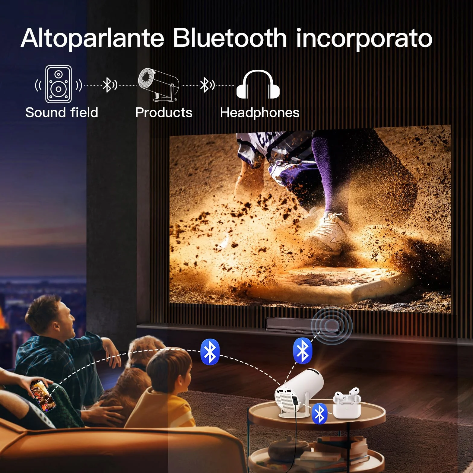 【Automatyczna Korekcja Trapezu】Inteligentny projektor HY300 Pro z Wi-Fi 6 i Bluetooth 5.4, 1080P i wsparcie 4K, Android 14, wbud. aplikacje, przen. mini projektor kompatybilny z HDMI/iOS/Android/USB