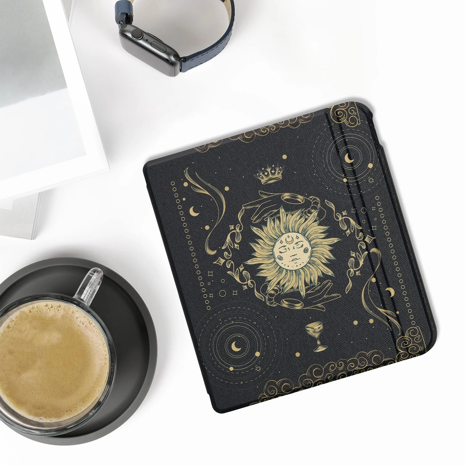 Kwmobile Etui z klapką kompatybilne z Kobo Libra Colour/Tolino Vision Color eReader Case karty tarota, ciemnoniebieskie, żółte, czarne