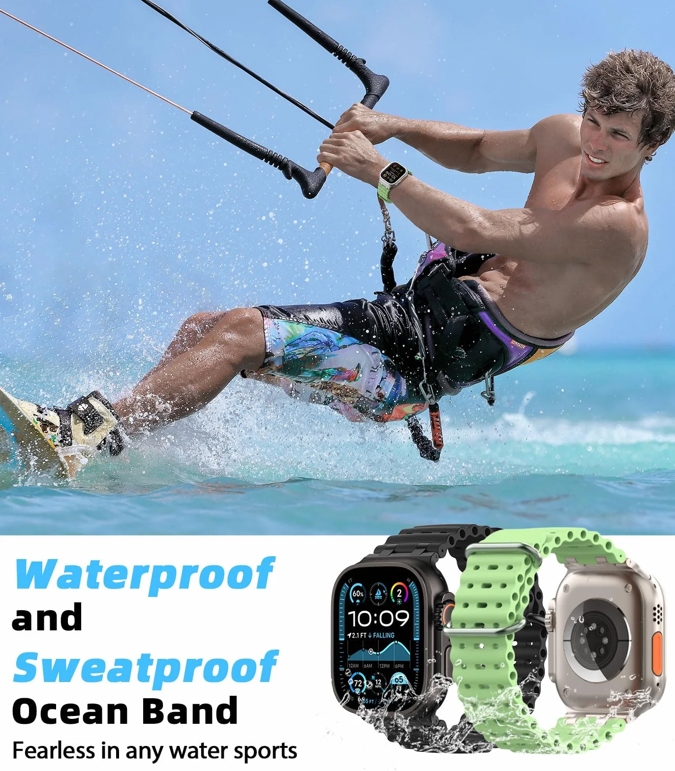MoKo Ocean Band Compatible with Apple Watch Ultra 3/2/1 49mm, Upgraded Silicone Sports Bands 46mm 45mm 44mm for Men Women, Series 11/10/9/8/7/6/5 SE3/2/1 Breathable Strap with Metal Connector