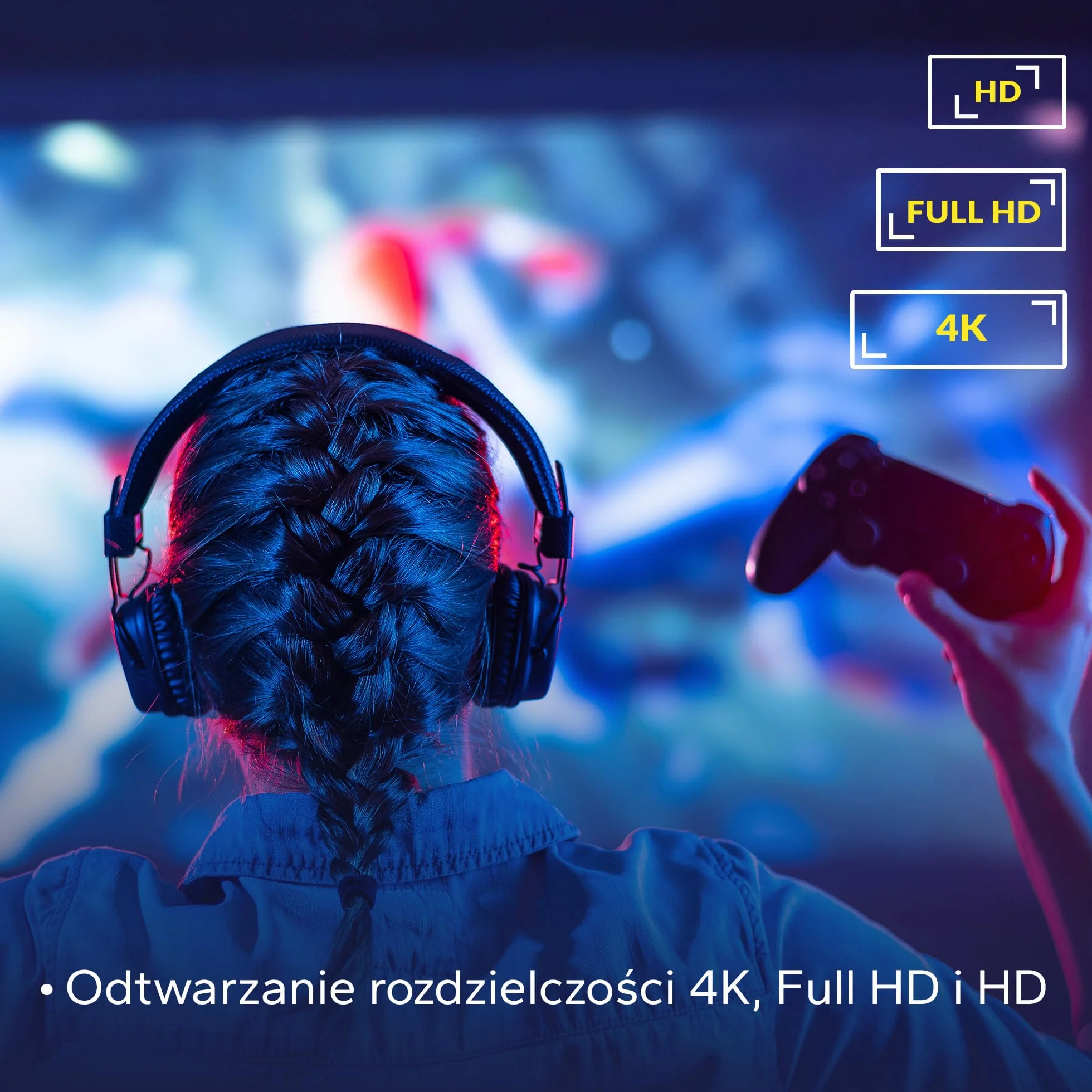 OVERMAX Projektor 4K Full HD 1080P Multipic 5.2, Google TV, WiFi i Bluetooth, Automatyczna Korekcja Keystone 30°, Elektryczny Zoom, Miracast i Obrót 360°, Ekran do 200”