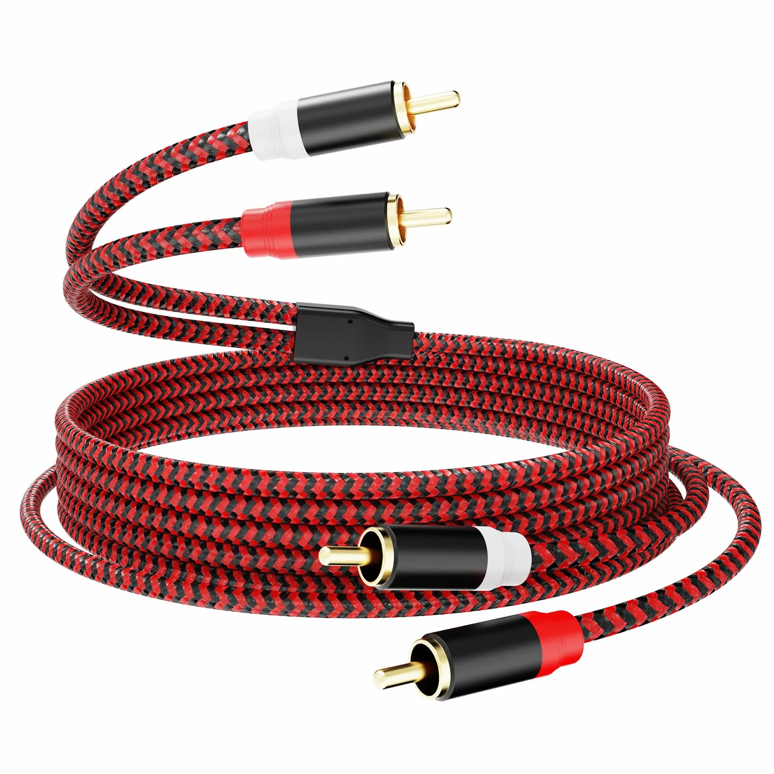 Kabel RCA 4M, 2Rca męski na 2-Rca męski kabel subwoofera audio stereo [dźwięk Hi-Fi] nylonowy pleciony przewód pomocniczy do kina domowego, systemów Hi-Fi i więcej (12 stóp/4 m)