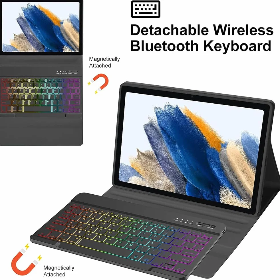 Keyboard Case for Xiaomi Redmi Pad Pro 12,1 Cala, Wydanie 2024, 7-Kolorowa Podświetlana, Odłączana Bezprzewodowa Klawiatura Bluetooth, Ultracienka Obudowa Magnetyczna Z Myszą,Purple