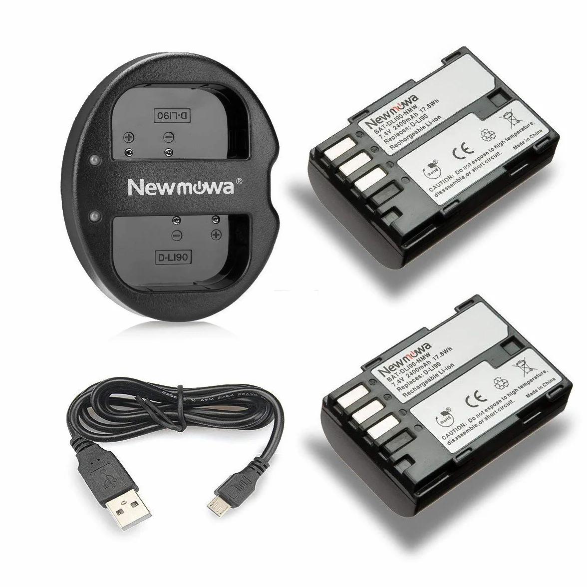 D-Li90 Newmowa zapasowa bateria (2-pak) i podwójna ładowarka USB do Pentax D-LI90 i Pentax 645D, 645Z, K-01, K-1, K-3, K-5, K-5 II, K-5 IIs, K-7