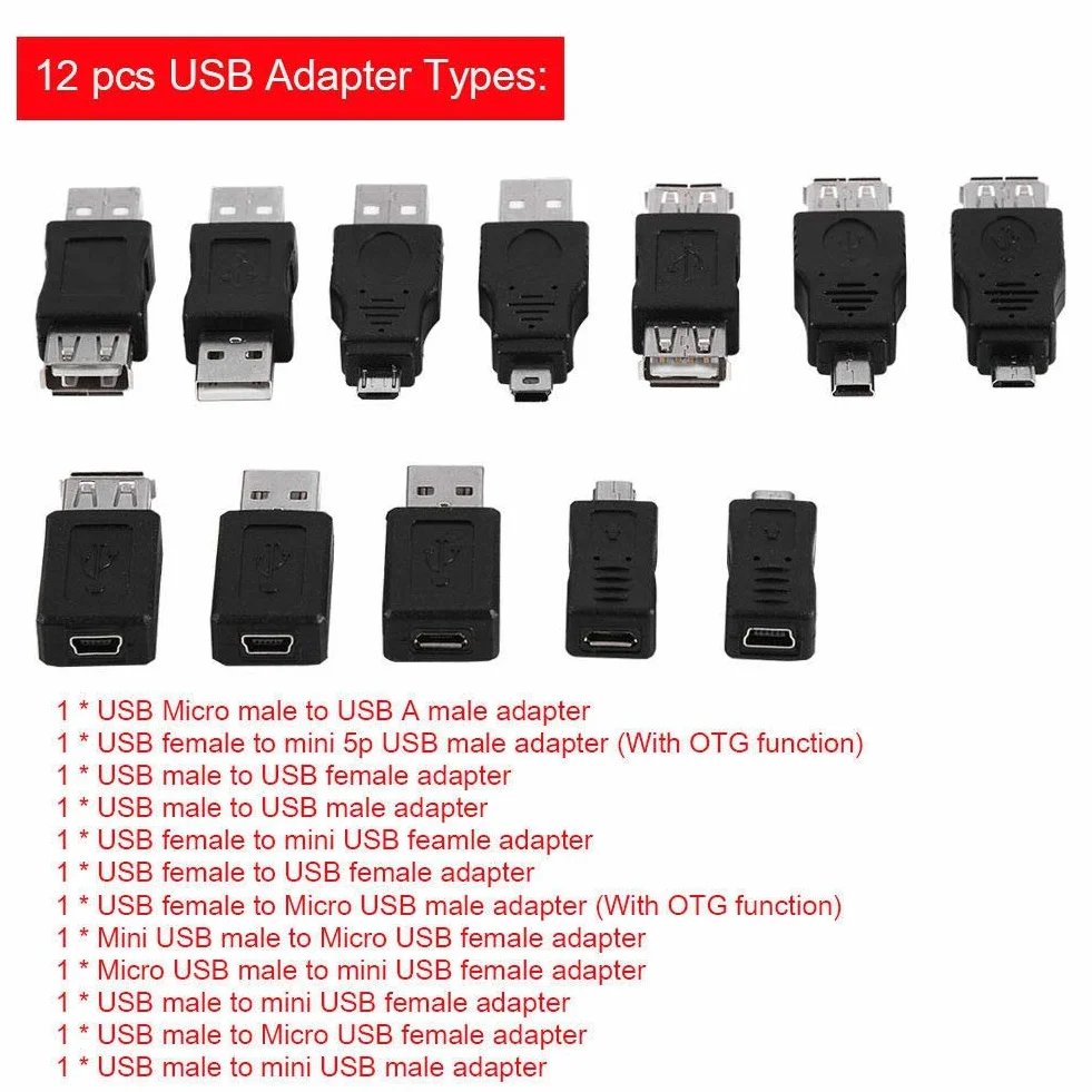 16 sztuk wielofunkcyjnych adapterów micro USB, wtyczka USB na gniazdo micro USB, nadaje się do podłączenia do komputera i innych urządzeń elektronicznych