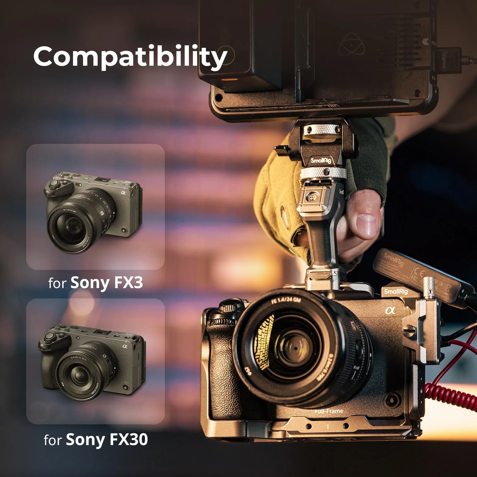 SMALLRIG FX3 / FX30 HawkLock Quick Release Camera Cage Kit dla Sony z Uchwytem na Kabel, Wbudowanym Uchwytem QR Cold Shoe NATO Rail/QR Plate dla Arca, Kompatybilny z Oryginalną Rękojeścią XLR - 4770