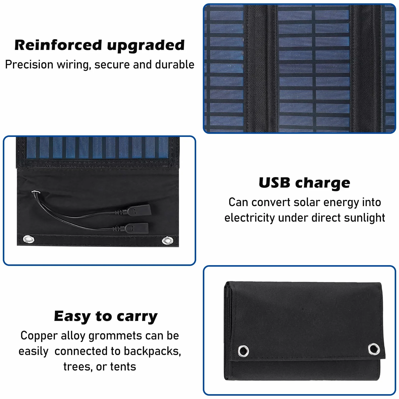 Składany panel słoneczny 10 W – przenośna ładowarka solarna 5 V, 2 USB, panel słoneczny, wodoszczelny, do aktywności na świeżym powietrzu, na kemping, do ładowania energią słoneczną, do telefonu
