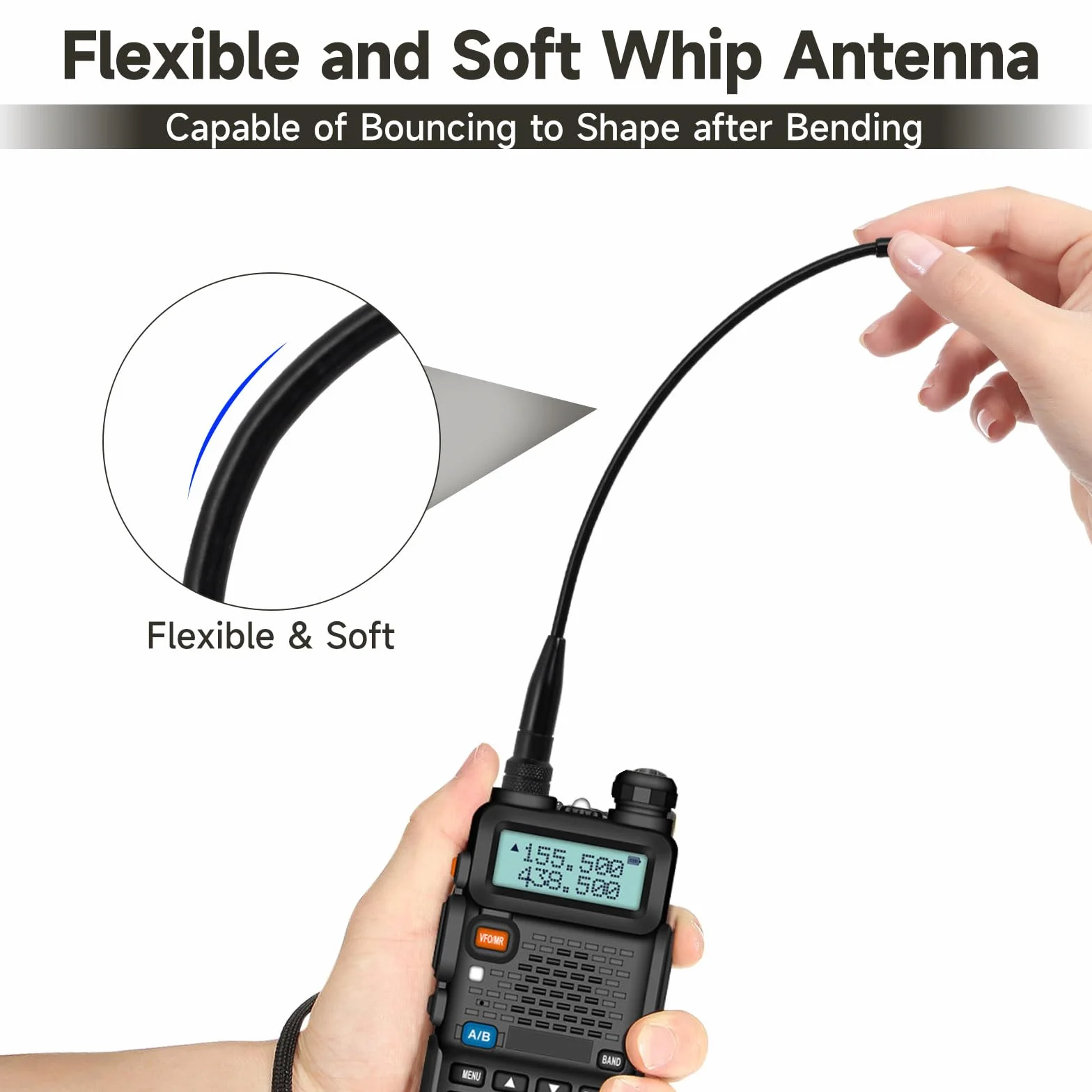 Superbat Antena wysokiego zysku 2,15 dBi VHF/UHF136-174MHz/400-470 MHz miękka antena dwuzakresowa złącze SMA kompatybilna z UV5R, UV5RA, UV-5RB, 5RC itp