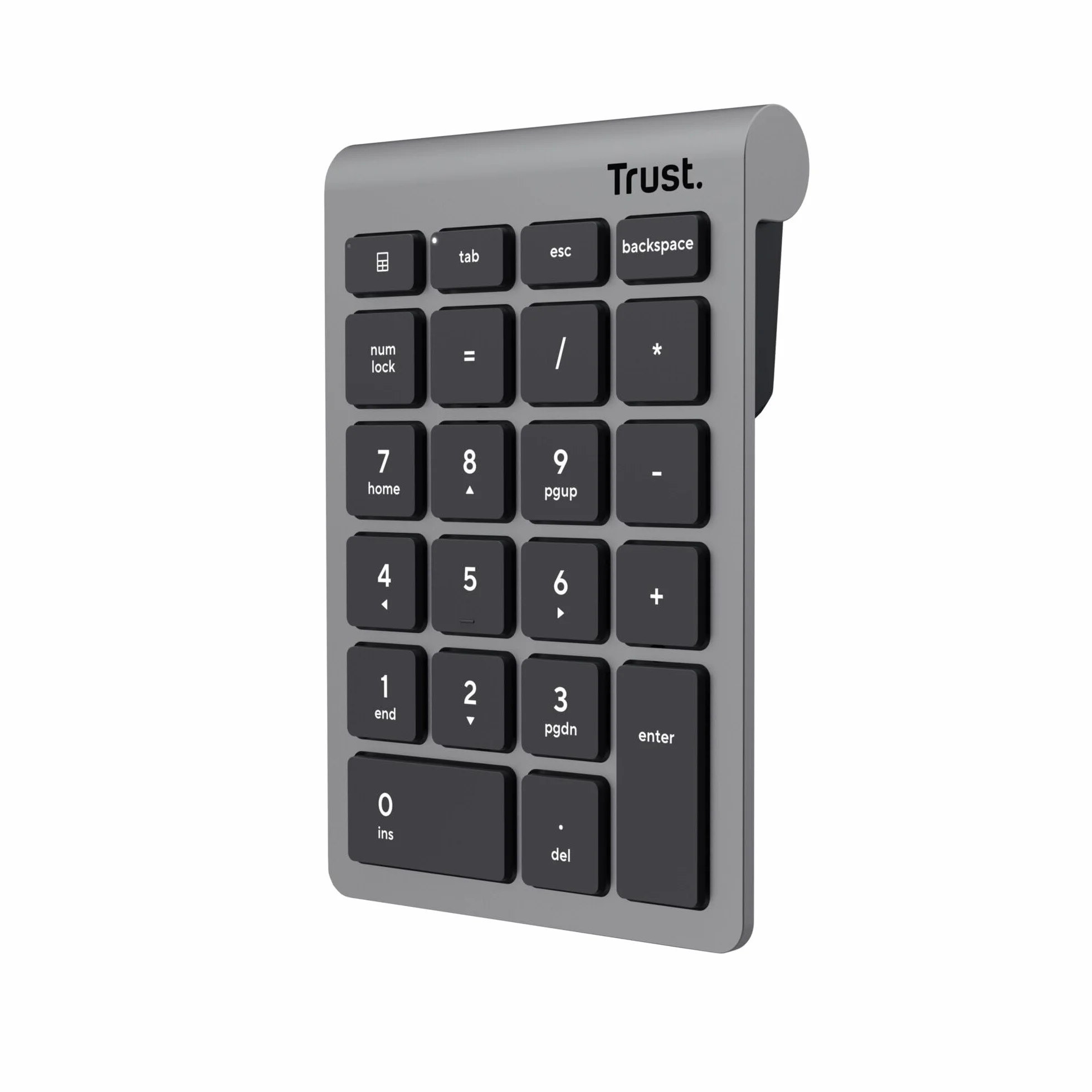 Trust Xalas Numpad bezprzewodowy do laptopa i komputera stacjonarnego, 22 przyciski, mini klawiatura, odbiornik micro USB 2,4 GHz, klawiatura numeryczna, klawiatura numeryczna, srebrna