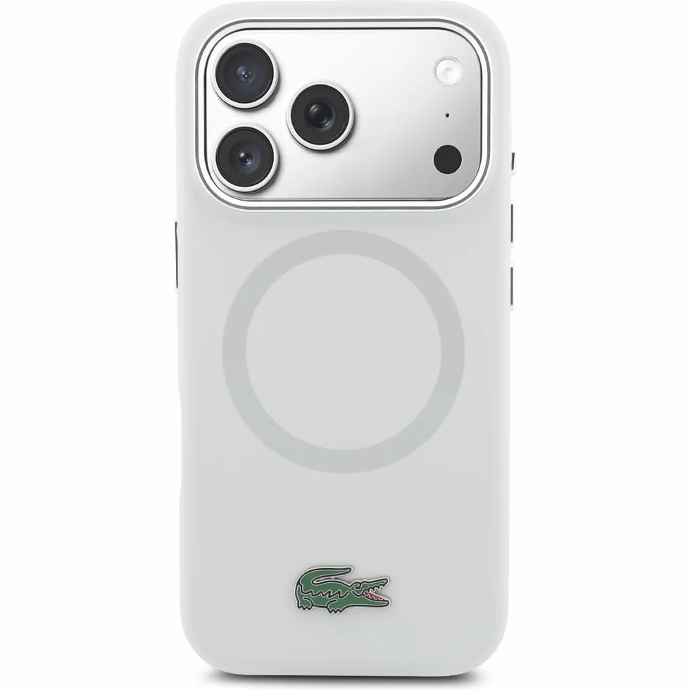 CG MOBILE Lacoste HC silikonowe metalowe logo kompatybilne z MagSafe etui do iPhone 17 Pro (szare)