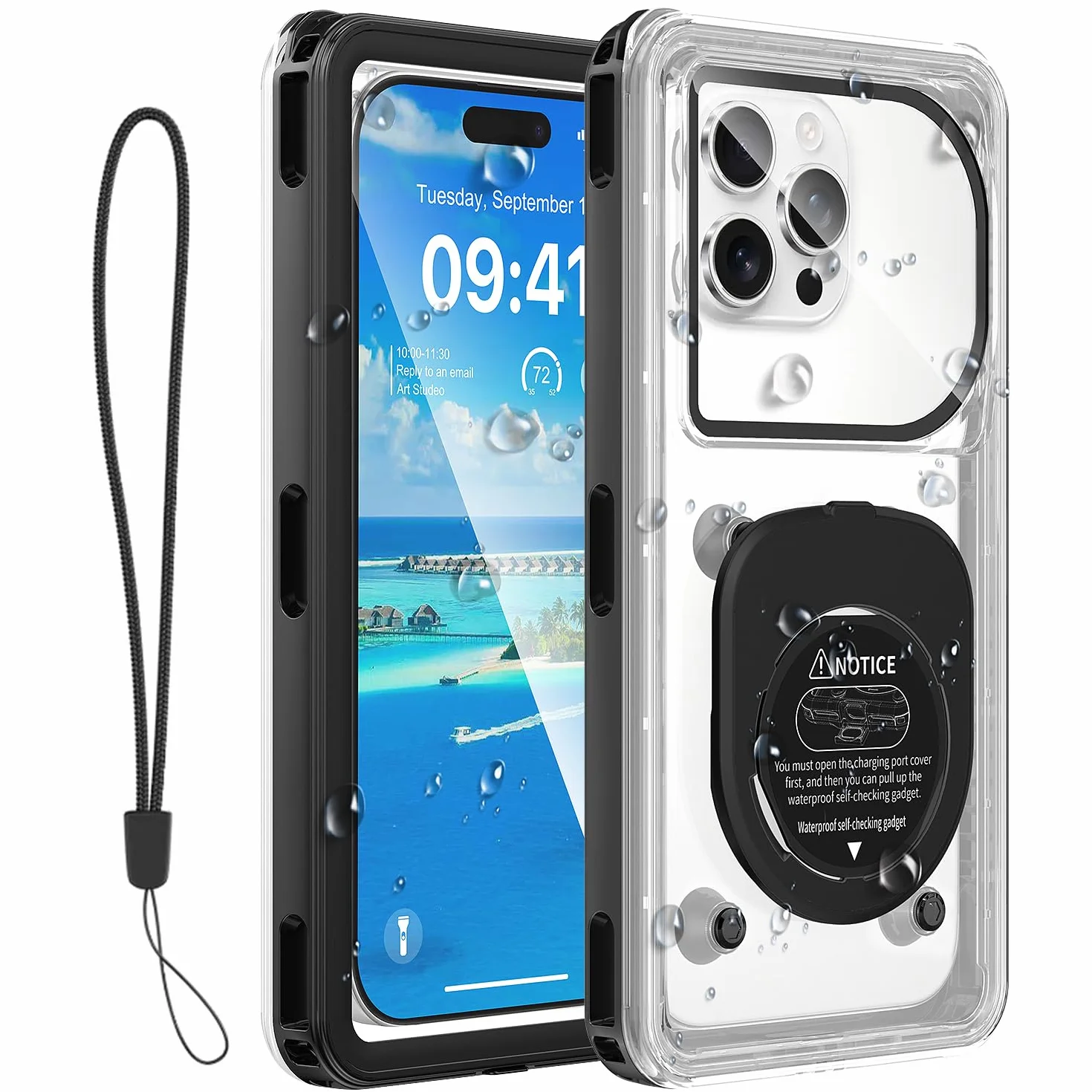 Wodoszczelne etui na telefon IPX8 6,9 cala do pływania iPhone 16 Pro Max Samsung S25 Ultra Xiaomi czarne
