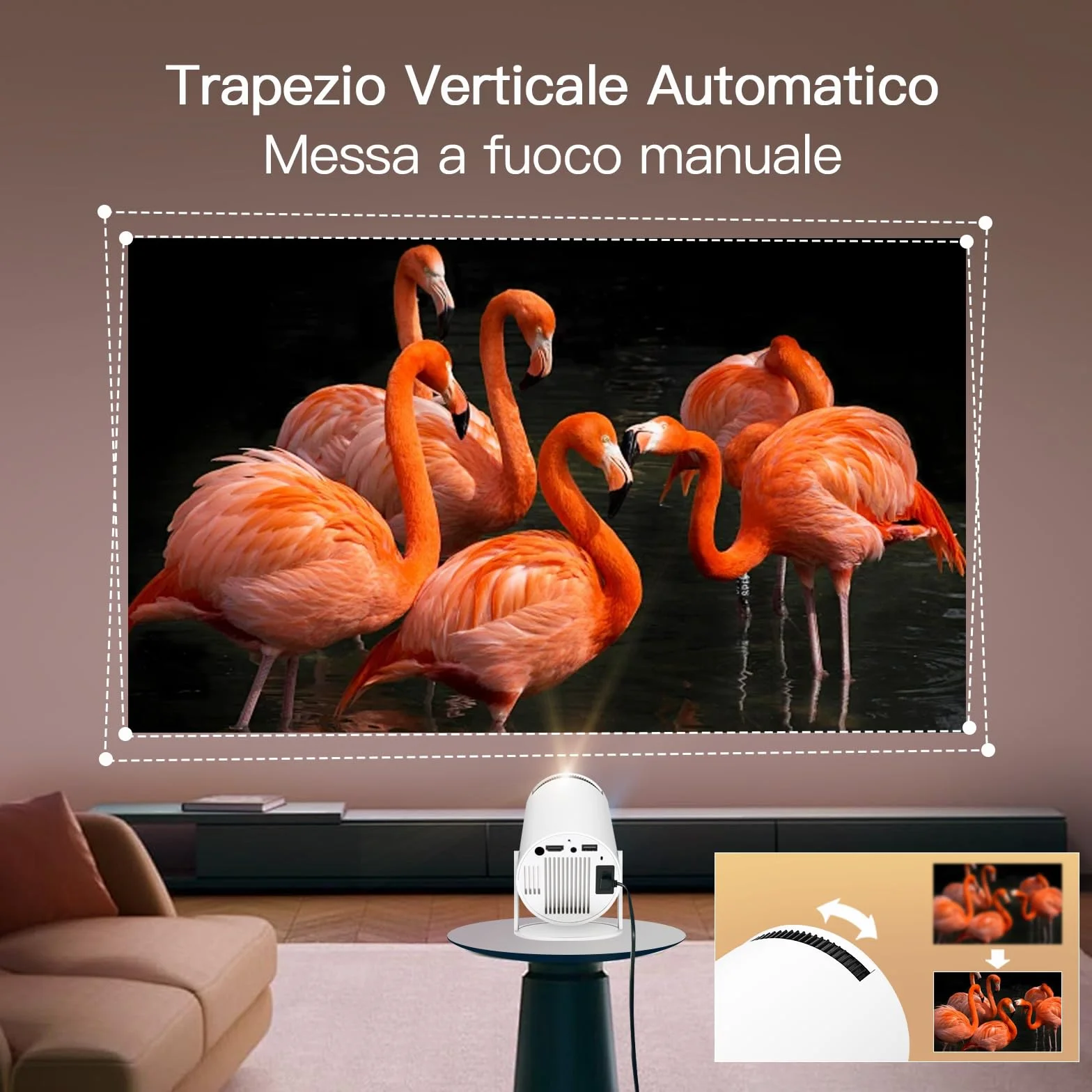 【Automatyczna Korekcja Trapezu】Inteligentny projektor HY300 Pro z Wi-Fi 6 i Bluetooth 5.4, 1080P i wsparcie 4K, Android 14, wbud. aplikacje, przen. mini projektor kompatybilny z HDMI/iOS/Android/USB