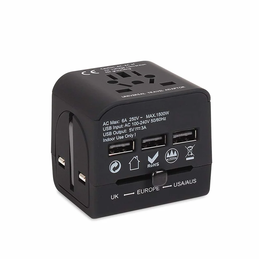 Światowy adapter, 3 Usb. Portsy, adapter uniwersalny, uniwersalny adapter podróży dla Europy, Wielka Brytania, Chiny, Australia, 224 kraje (Color : A, Rozmiar : 5.1 * 6.1 * 5.7cm)