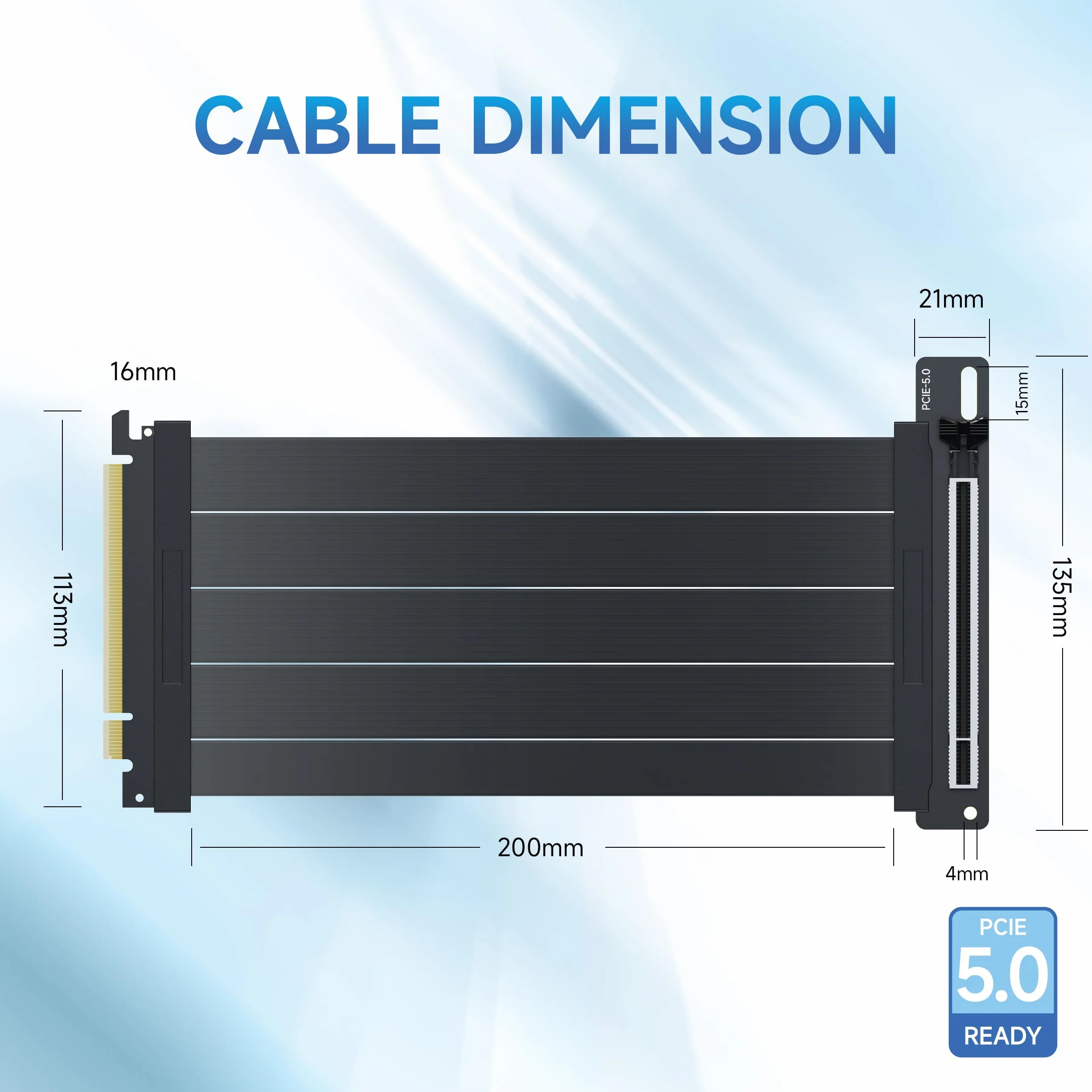 Kabel podwyższający PCIE 5.0, adapter 90 stopni, kompatybilny z GPU RTX5090 RX9070, szybkość transferu 32,0 GT/s, przedłużacz PCIE 5.0 X16, prosty przedłużacz GPU GEN5 do