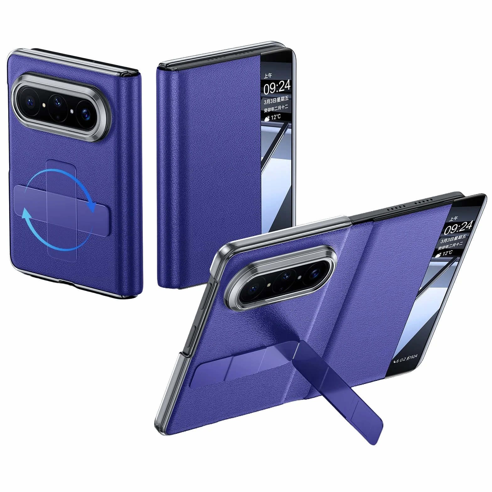 Etui z prawdziwej skóry do Huawei Pura X Max, z okienkiem Clear View, etui na telefon komórkowy, obrotowe, ochrona całego ciała, etui z klapką, niebieskie, Pura X Max