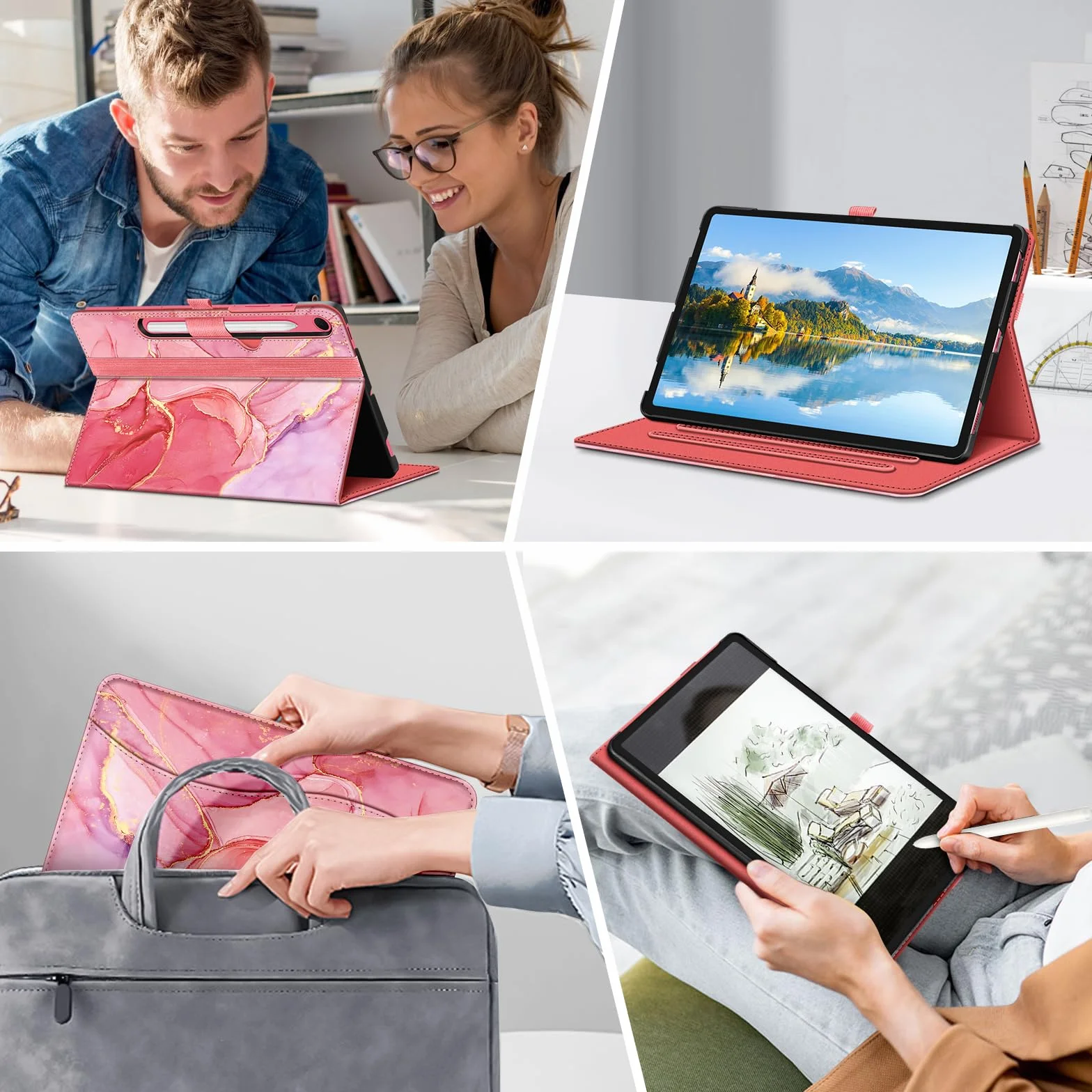 FINTIE Etui do Samsung Galaxy Tab S10 Lite/ S10 FE 2025/ S9 FE 10,9 cala / S9 27.9 cm 2023, wielokątne oglądanie pokrowiec ochronny z kieszenią, automatyczne uśpienia/budzenie (Marble Pink)