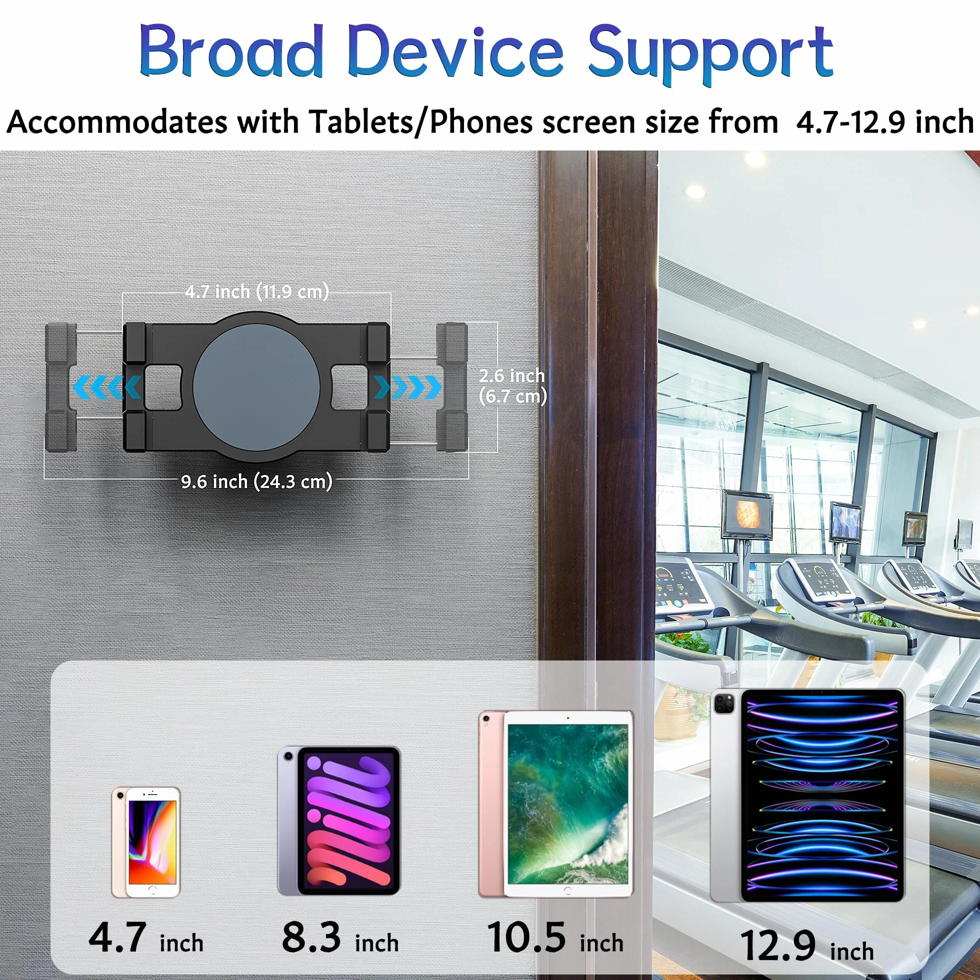 Keuvirya Tablet-Wandhalterung für iPad, 360° verstellbar, kompatibel mit 10,2 - 12,9 Zoll Tablet und Handy