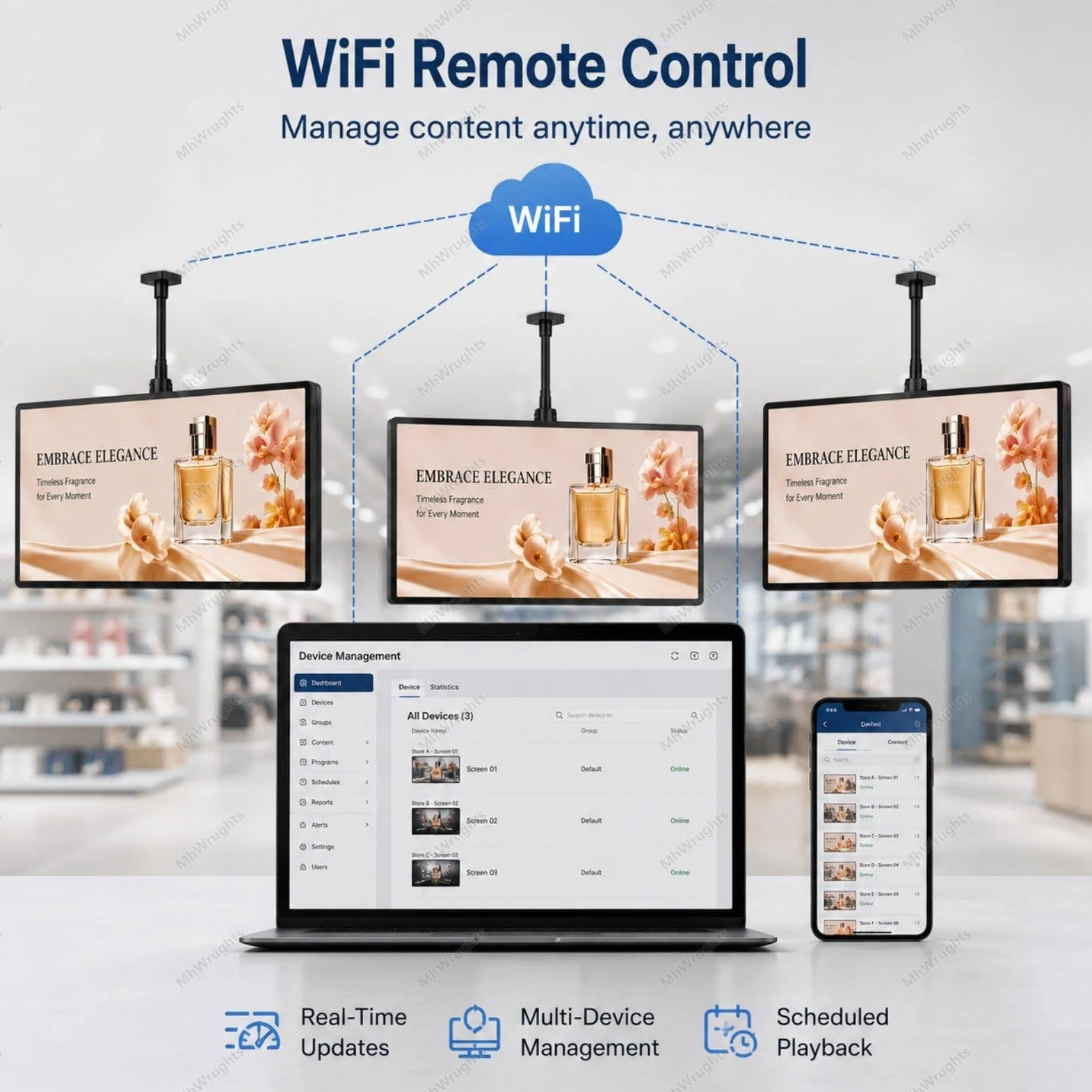 Cyfrowy wyświetlacz reklamowy, ekran ścienny 4K UHD z 8 GB pamięci RAM i 128 GB pamięci masowej, praca komercyjna 24/7, cyfrowy wyświetlacz z metalową ramą 24in
