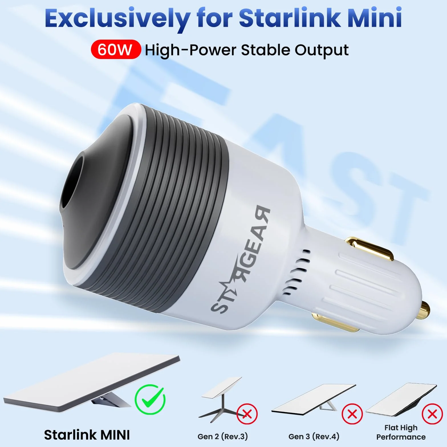 Starlink Mini adapter samochodowy 12 V na 24 V DC Step Up z adapterem do zapalniczki samochodowej 60 W, adaptery Starlink Mini 12 V obsługuje oficjalne adaptery 16 AWG, 30 m, idealny do