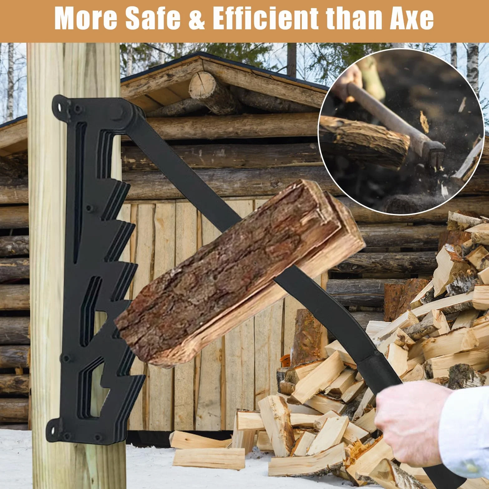 Ręczny rozdzielacz do drewna, 2023 New Wall Mount Firewood Splitter Suit, ze stali węglowej, do użytku wewnątrz i na zewnątrz (zestaw 4)