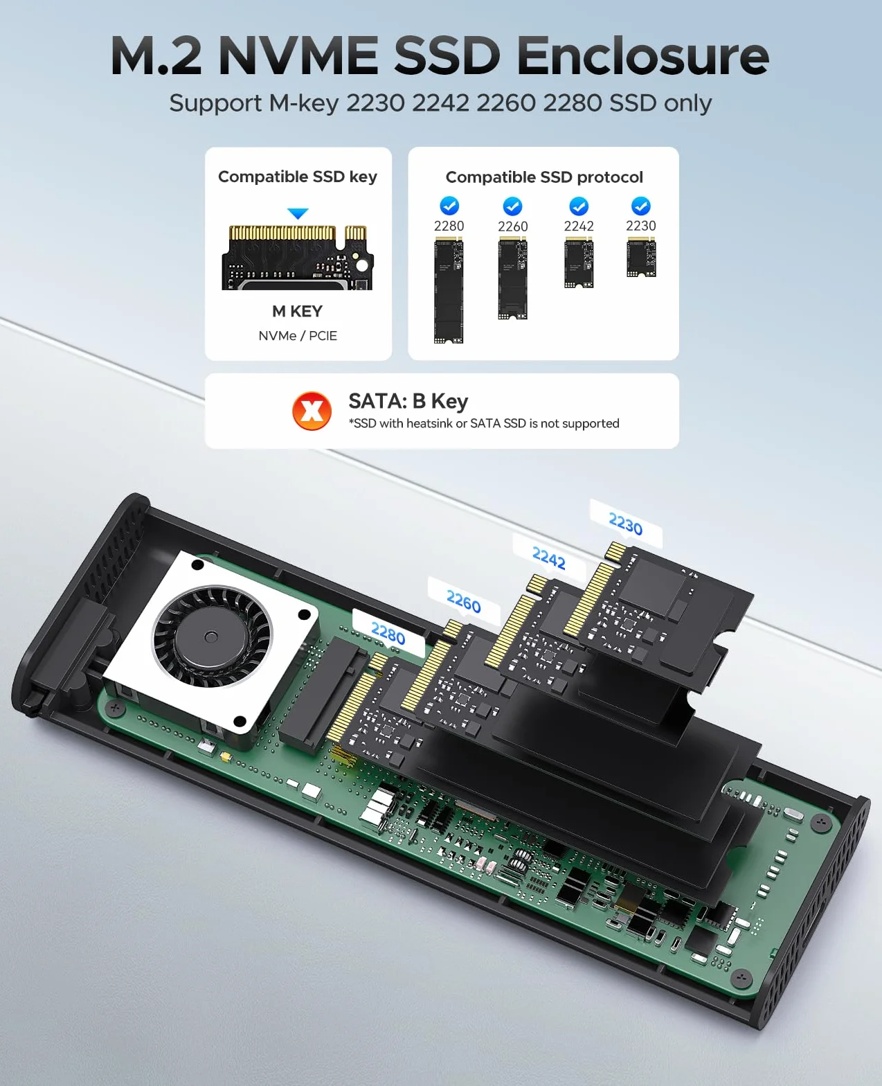 ORICO 40Gbps M2 SSD Obudowa kompatybilna z USB4 Thunderbolt 4/3, do 3100 MB/s NM2 NVMe Adapter do SSD 2230 2242 2260 2280 (M Key) Obudowa aluminiowa COM2