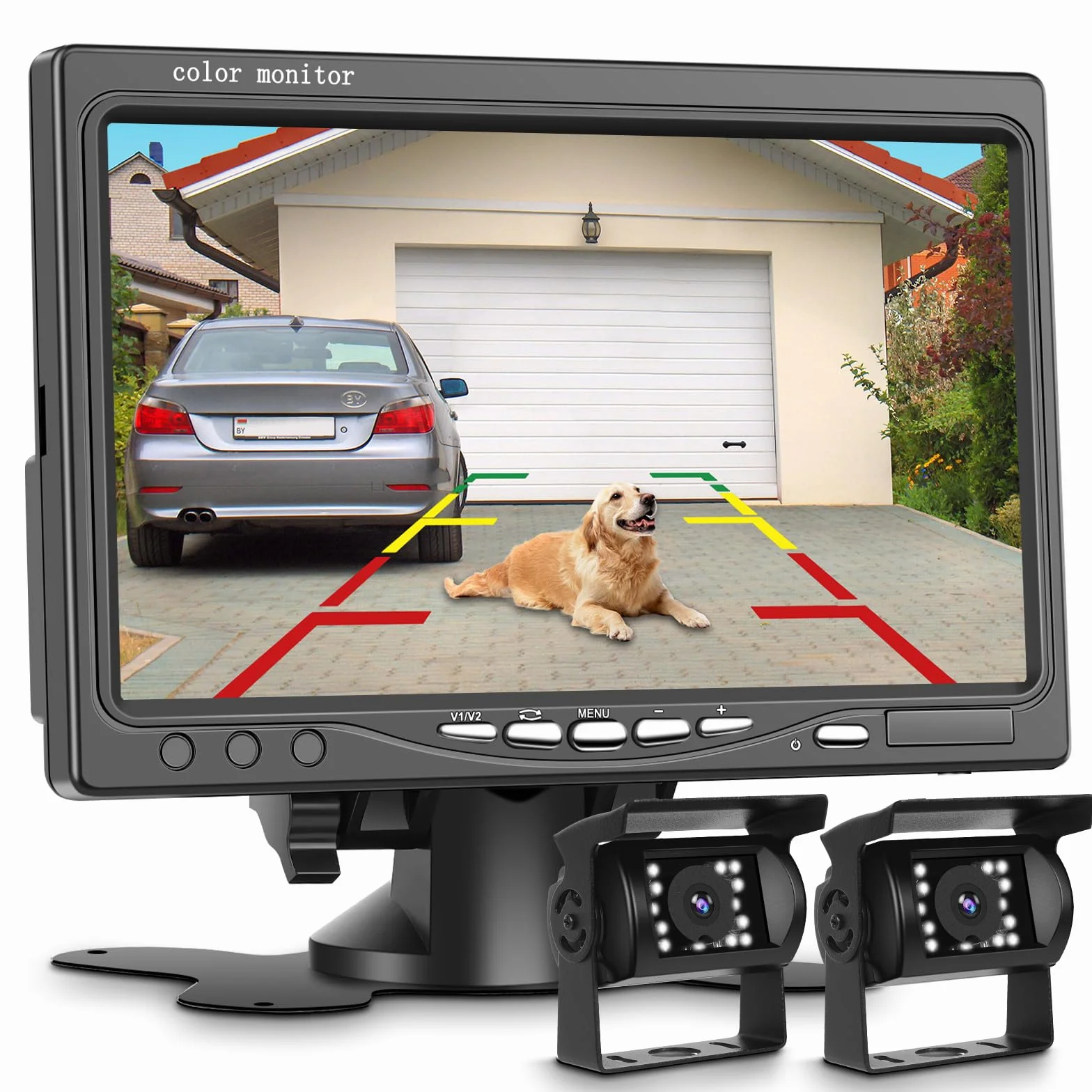 Kamera tylna ciężarówka-Podofo wodoodporna kamera cofania do samochodu 7 cali monitor TFT LCD + 2 x kamera cofania IR LED Night Vision dla ciężarówek z autobusem RV