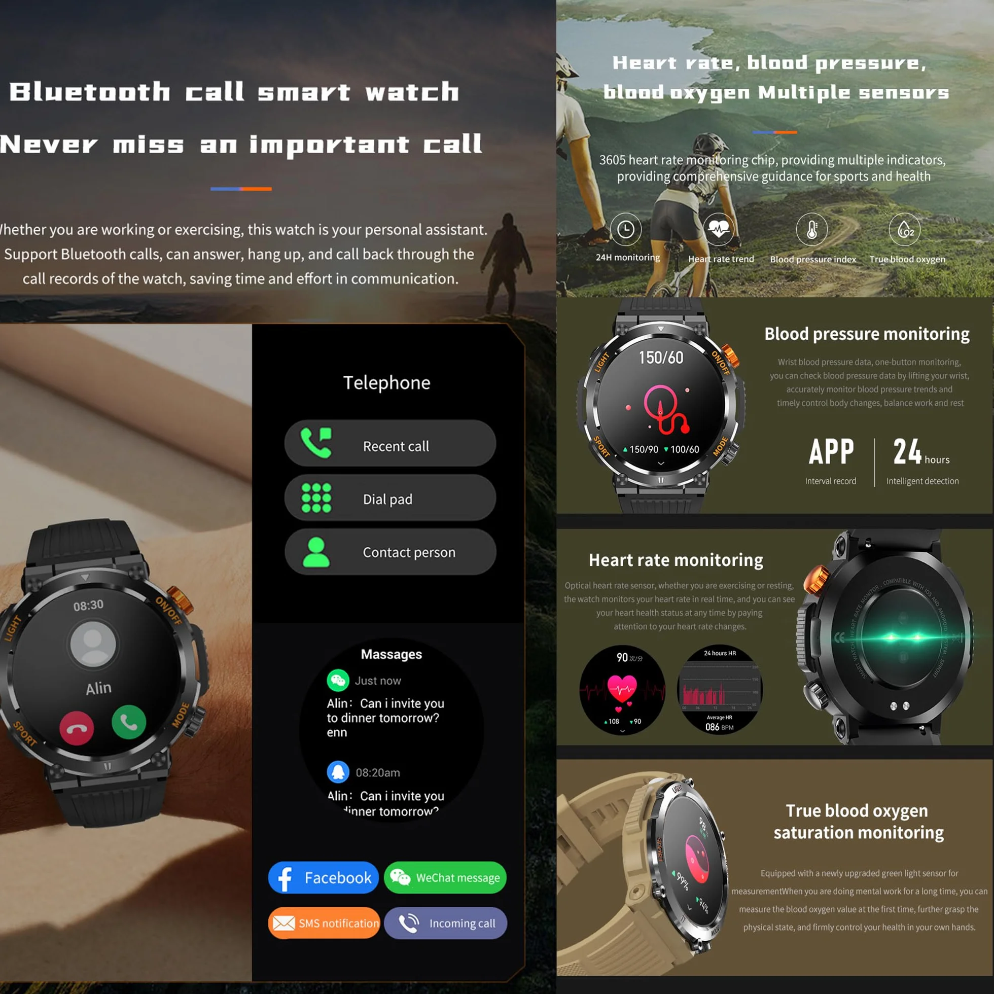 Smartwatch Inteligentny Zegarek Męski z Połączeniami, 1.46" Wodoodporny Smart Watch Sportowy z Latarka, Kompas, Pulsometr Ciśnienie Krwi Bransoletka Aktywność Cyfrowy Zegarek dla IOS Android (czarny)