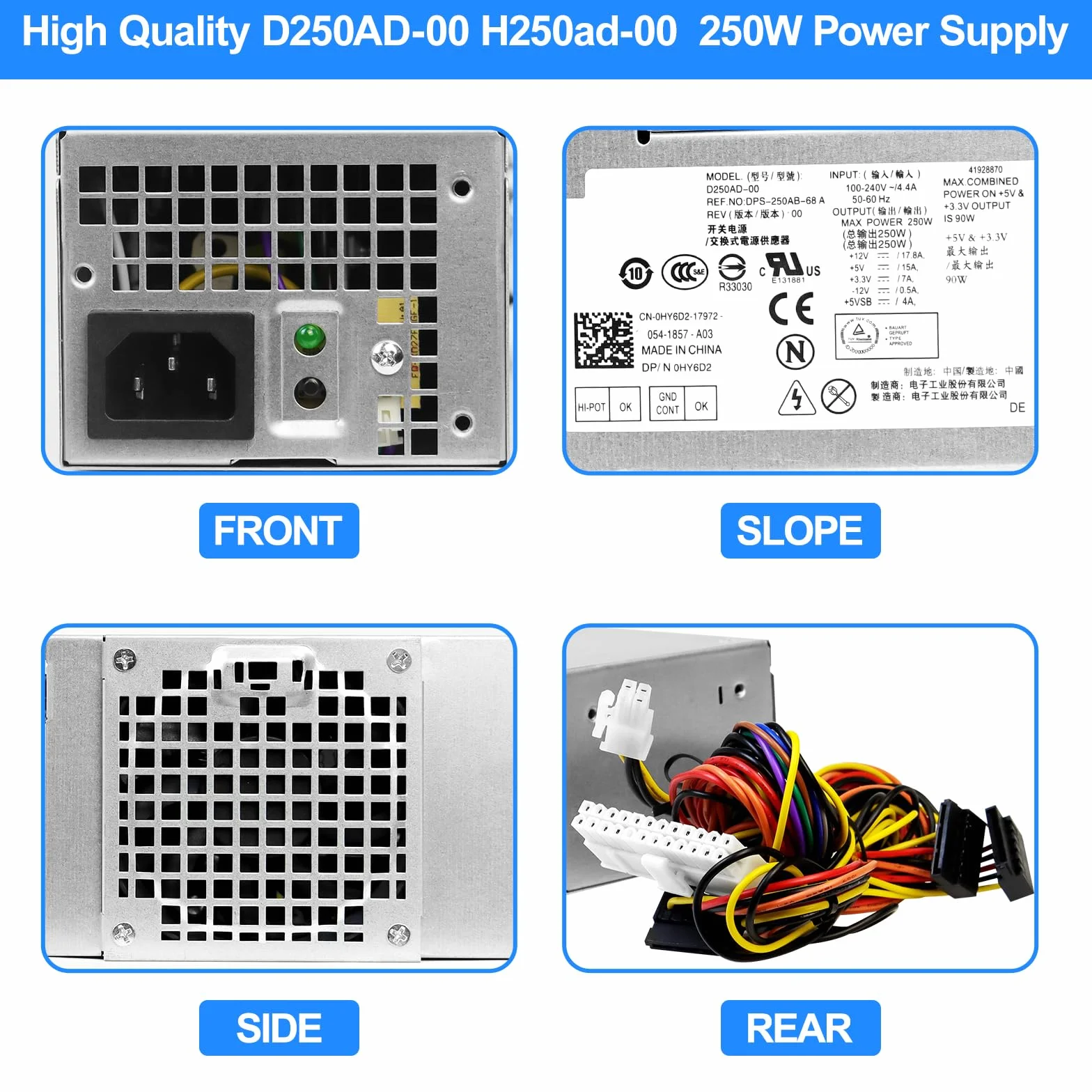D250AD-00 H250AD-00 zasilacz 250 W kompatybilny z Dell Optiplex 390 3010 990 790 DT 530s 537s 540s 545s 546s 560s 570s 580s Vostro 200s 220s 230s 4 4 00s Studio 540s Slim Desktop DT Systems