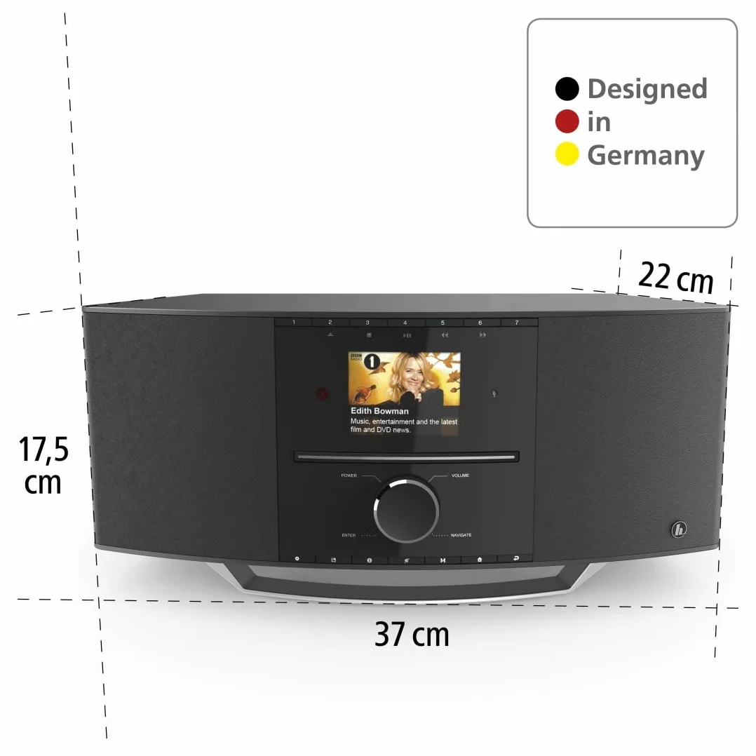 Hama radio cyfrowe DIR3510SCBTX (odbiór sygnałów FM, DAB/DAB+, obsługa Bluetooth 5, obsługa Spotify Connect, moc muzyczna 40W) czarne