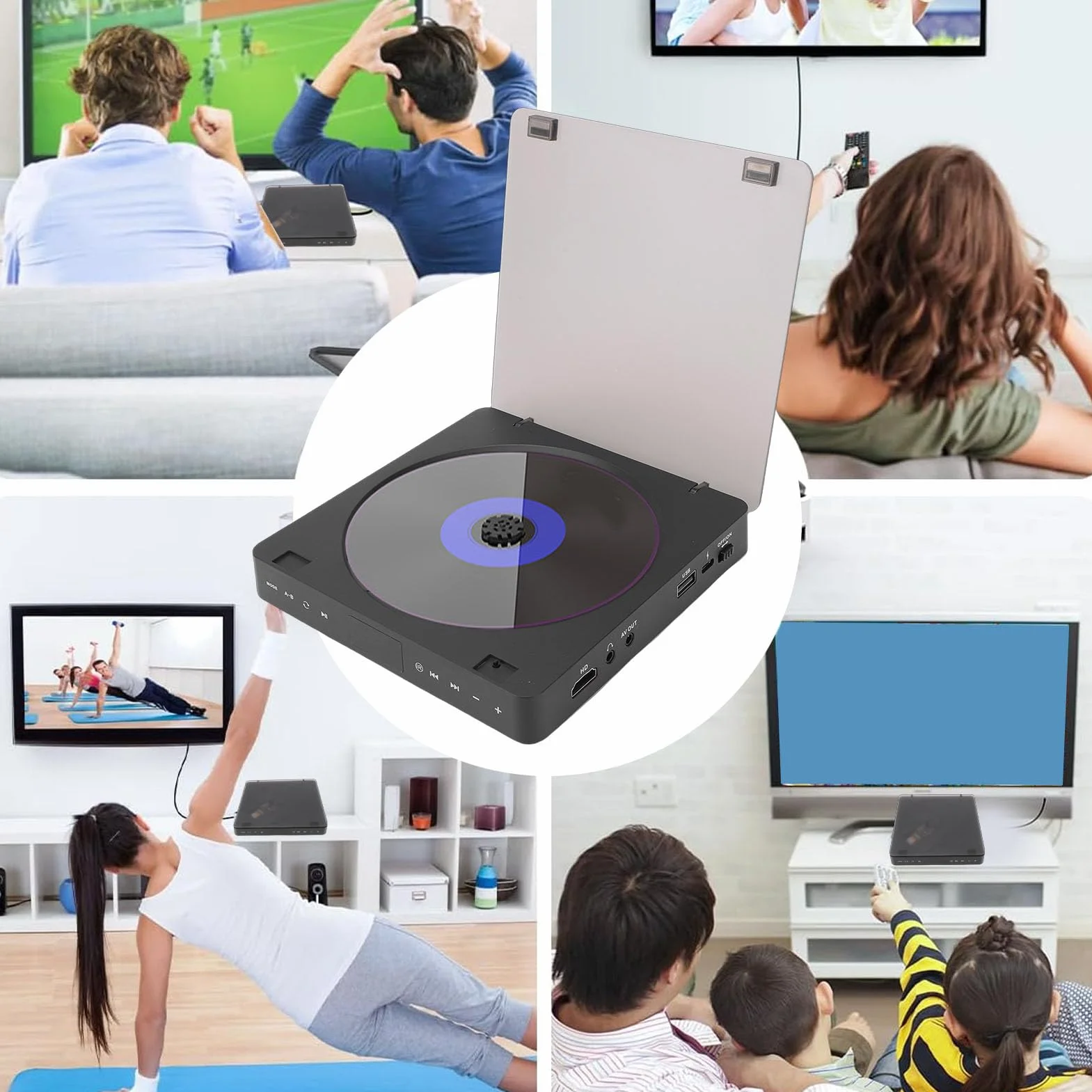 Kompaktowy Odtwarzacz DVD Wielofunkcyjny Odtwarzacz DVD z możliwością Odtwarzania Wszystkich Regionów z Pilotem, Pasujący do Każdego Telewizora