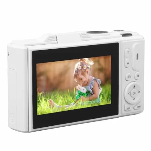 Aparat Cyfrowy, 18-krotny Zoom, Stabilizator 64 MP i Kamera UHD 4K z kartą Pamięci 256 GB, 3-calowy Ekran IPS dla Chłopców, Dziewcząt i Dzieci (WHITE)
