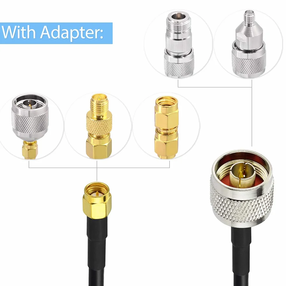 Superbat SMA męski na typ N męski RG316 kabel 50 cm, 50 omów, przedłużacz anteny z 5 adapterami do anteny sufitowej/zewnętrznej/stacji bazowej, routera bezprzewodowego, klucza RTL SDR USB, odbiornika