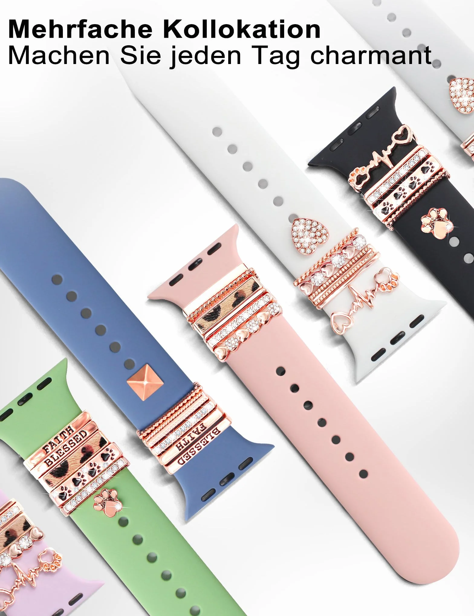 Super błyszczące zawieszki do zegarków z ozdobnymi pierścieniami, kompatybilne z paskiem Apple Watch, metalowe diamentowe akcesoria przesuwne