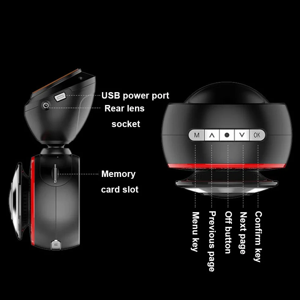 Baceyong 1 szt. Wifi rejestrator jazdy podłączony do telefonu komórkowego, 24-godzinny rejestrator wideo do monitoringu parkingu, rejestrator wideo z przodu i tyłu, lusterko wsteczne 1080P, obrót o