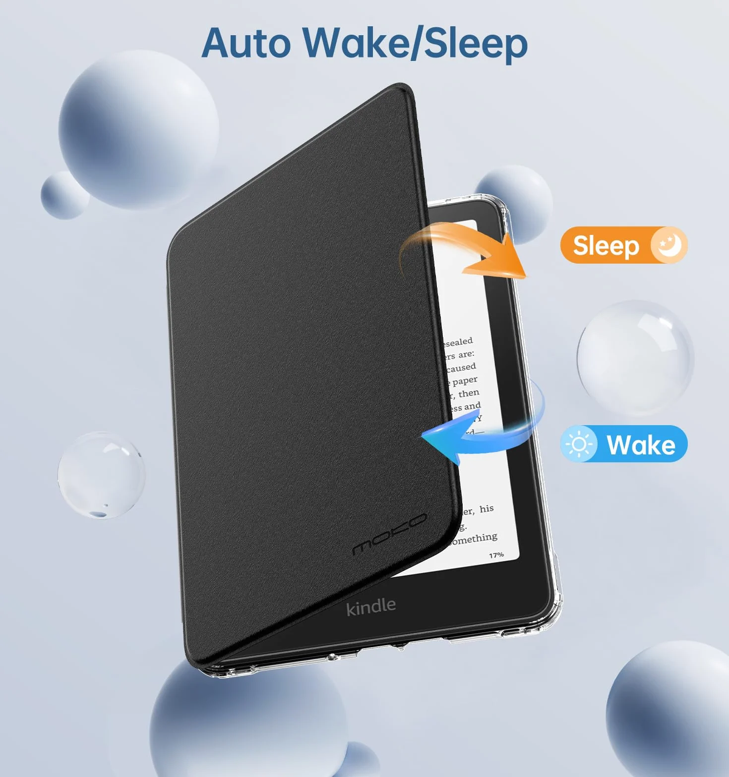 MoKo 360° Rotating Case for 7" eBook Reader 12th Generation 2024, Clear Back Detachable Magnetic Protective Adjustable Stand Cover with Auto Wake/Sleep, Not for TCL Remarkable Kobo, Silk Black