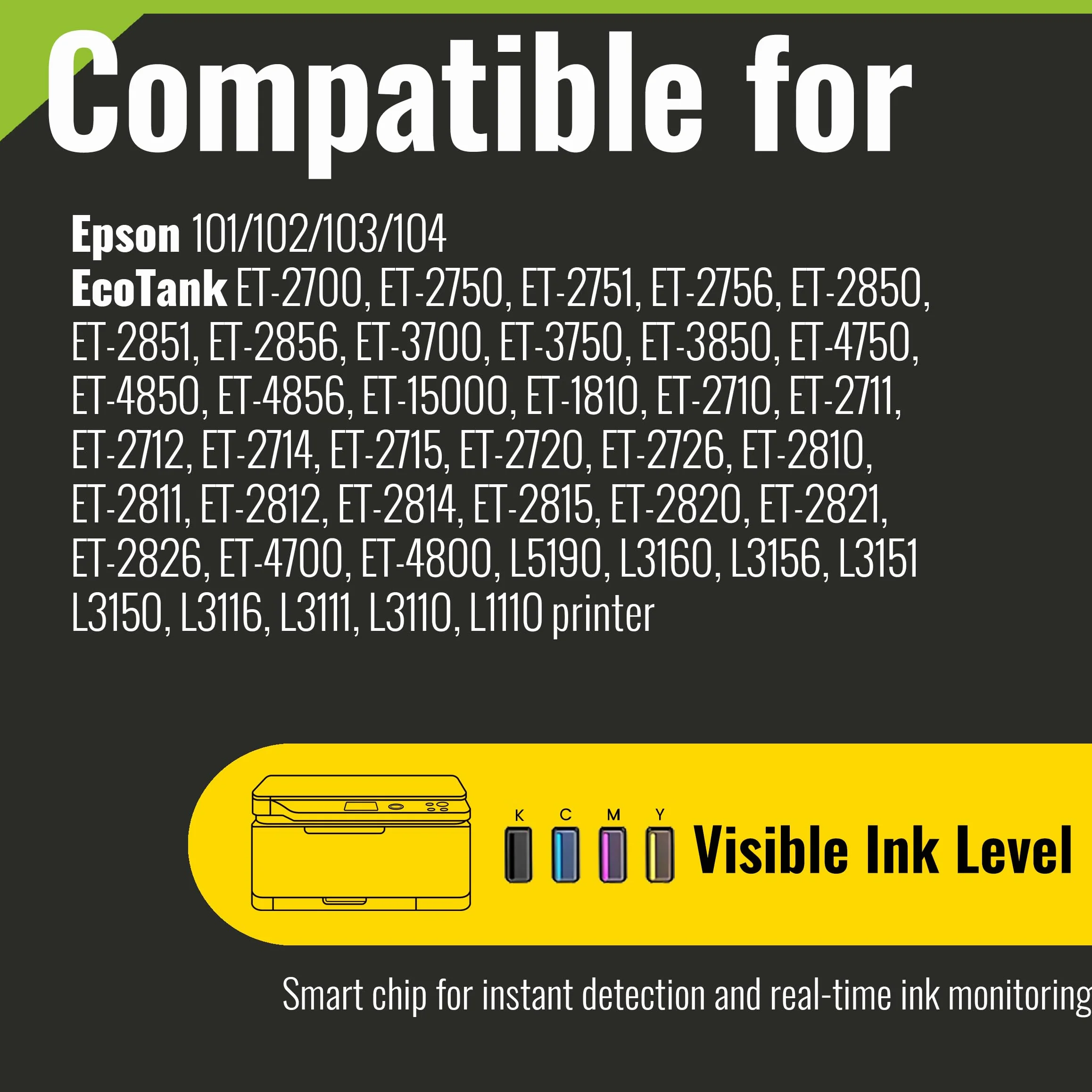Kamo 104 102 103 Tusz Multipack kompatybilny z Epson 104 102 103 wkładami; EcoTank ET-4750 ET-3750 ET-2750 ET-2700 ET-15000 ET-4700 ET-2710 ET-2727272 0 L511 90 L3160 L3156 L3150 L3116 L3110 L110
