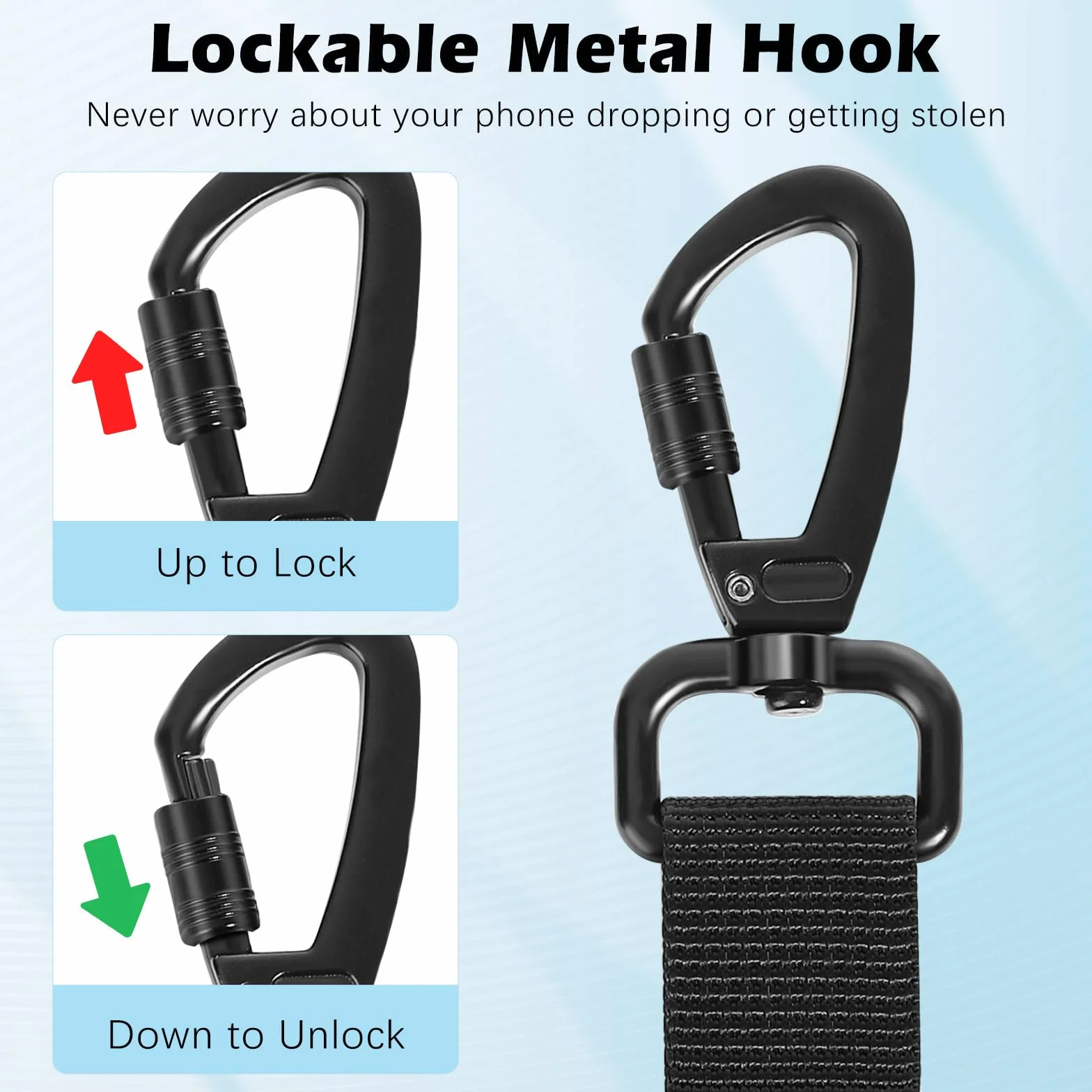 MoKo 2 Pack Anti-theft Phone Tether Lanyard, Retractable Phone Strap Keychain Steel Line Cellphone Lanyard with Locking Carabiner and Metal 360° Tether Tab for Outdoor Hiking Climbing Fishing, Black