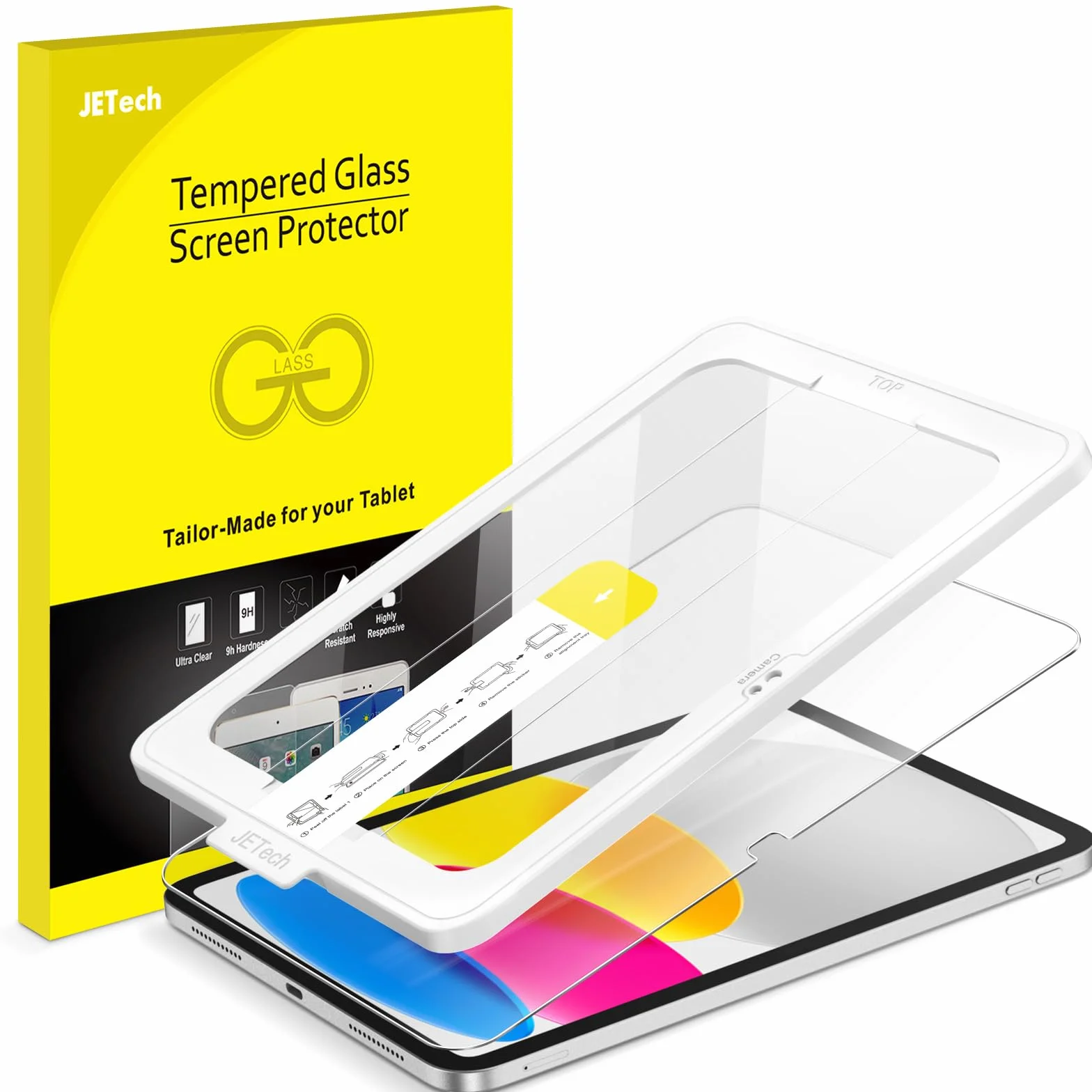 JETech Jeden Dotykać Ochraniacz Ekranu dla iPad (A16) 11./10. Generacja (2025/2022), Folia Szkło Hartowane Film z Automatycznie Narzędzie do Pozycjonowania, HD Wyczyść