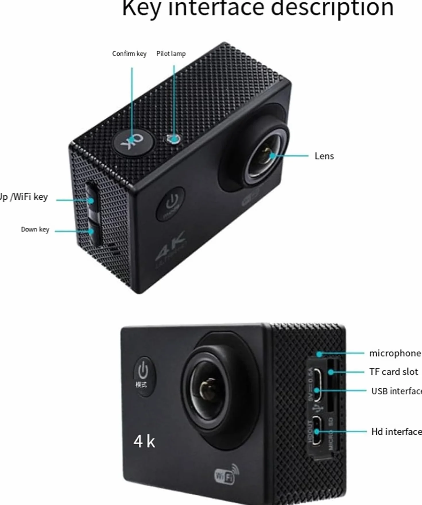 Roamix Vision kamera sportowa 4K, ulepszona kamera WiFi 2026 170°, ultra szerokokątna, outdoorowa, wodoodporna, sportowa kamera wideo dla entuzjastów fotografii i nurkowania, złota, 64 g