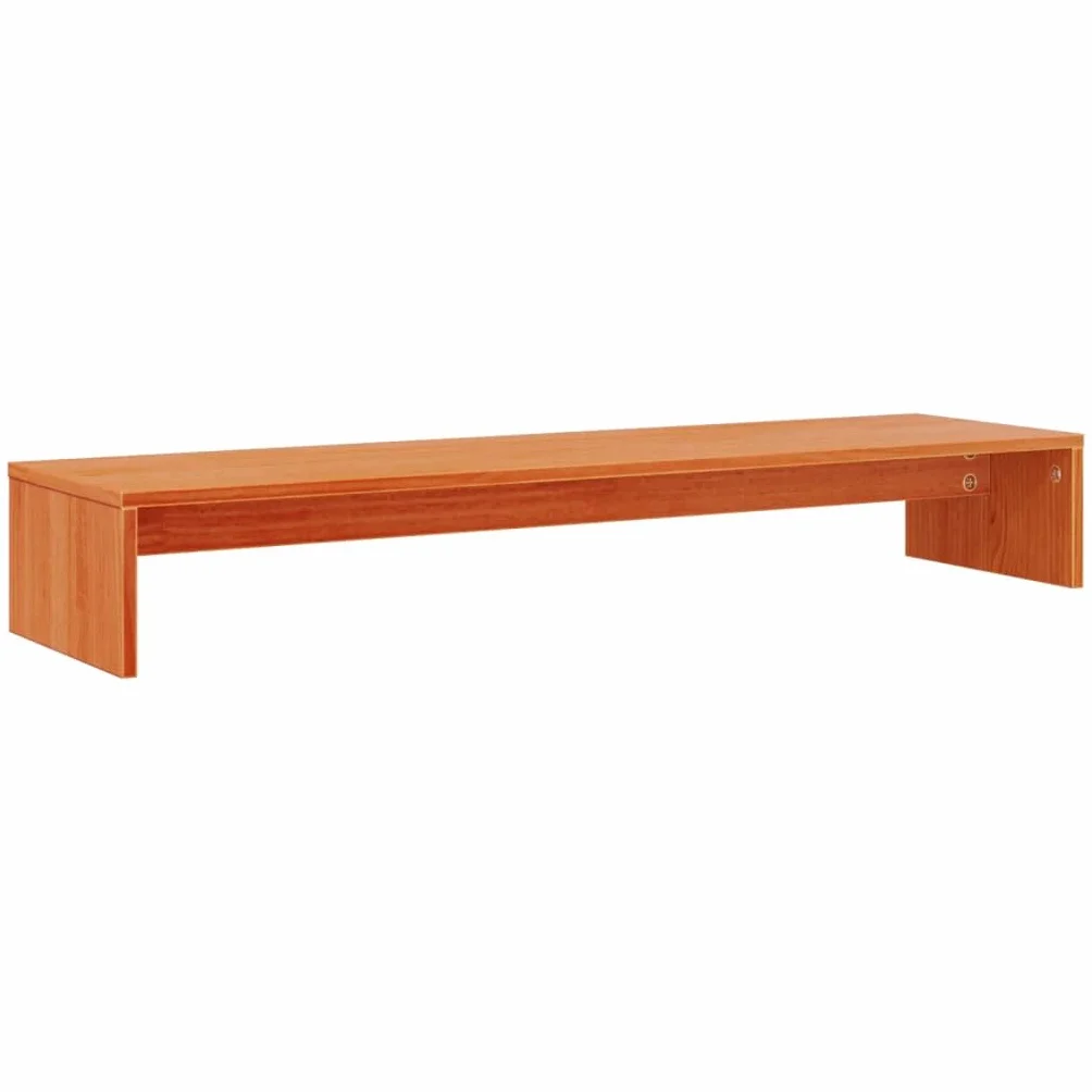 Stojak na monitor, woskowany brąz, lite drewno sosnowe, 100 x 27 x 15 cm, ergonomiczne podwyższenie do stołu komputerowego i podstawki pod komputer, miejsce do odkładania do biura, domowego