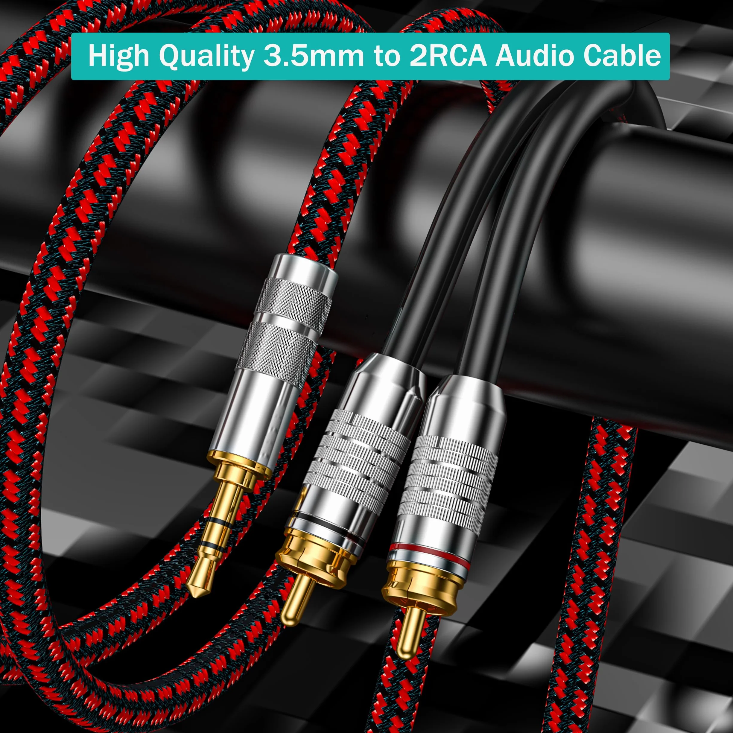 Kabel RCA na 3,5 mm, Aux na RCA adapter gniazda męskiego na męskiego gniazda audiofilskiego pleciony pozłacany przewód audio Y do smartfonów, tabletów, głośników, MP3, HDTV i innych