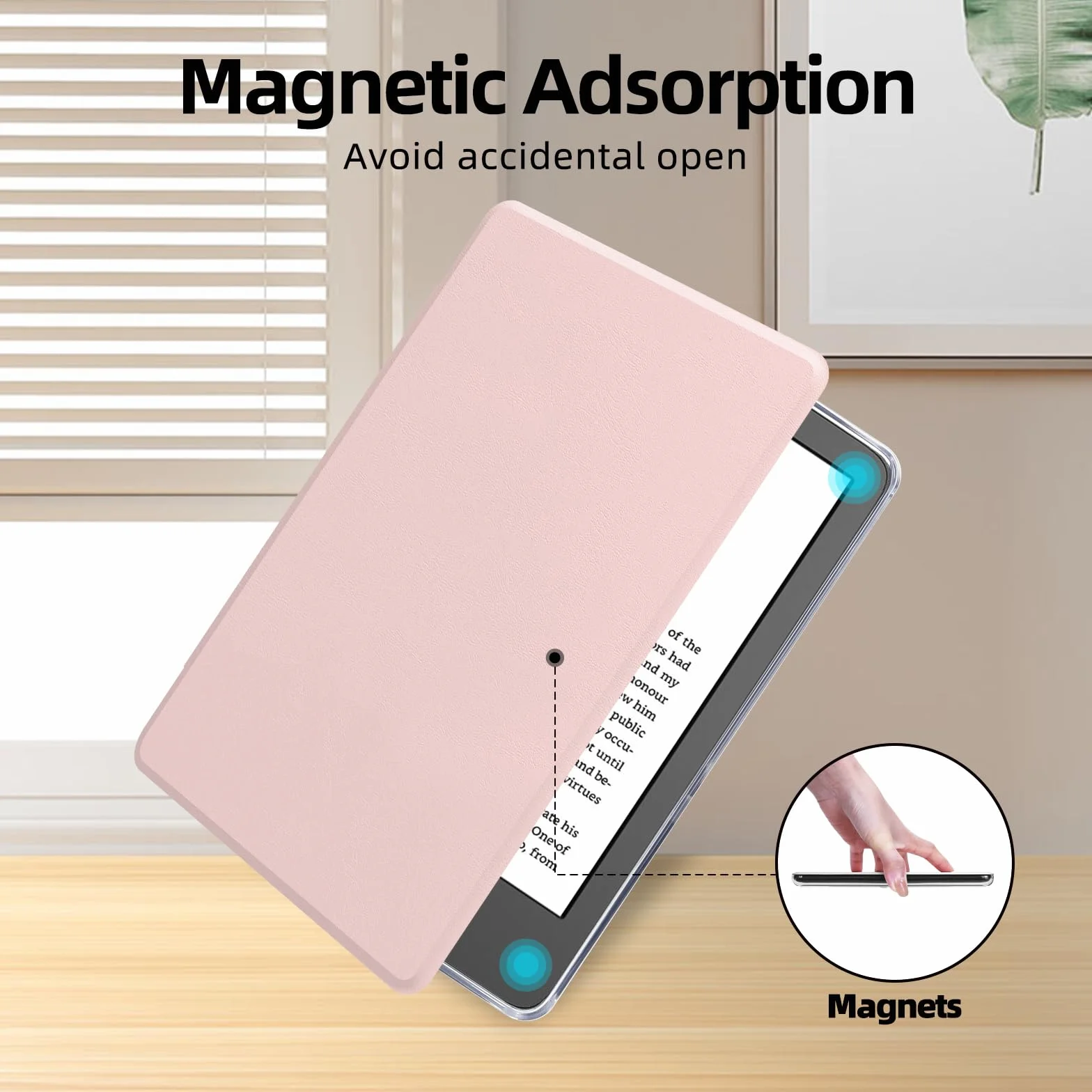 Etui na Kindle 15.2 cm 2024/2022 (11 generacji), lekki pokrowiec ze skóry PU i przezroczysta twarda tylna obudowa z paskiem na rękę, automatyczne uśpienia/budzenie (sakura pink)
