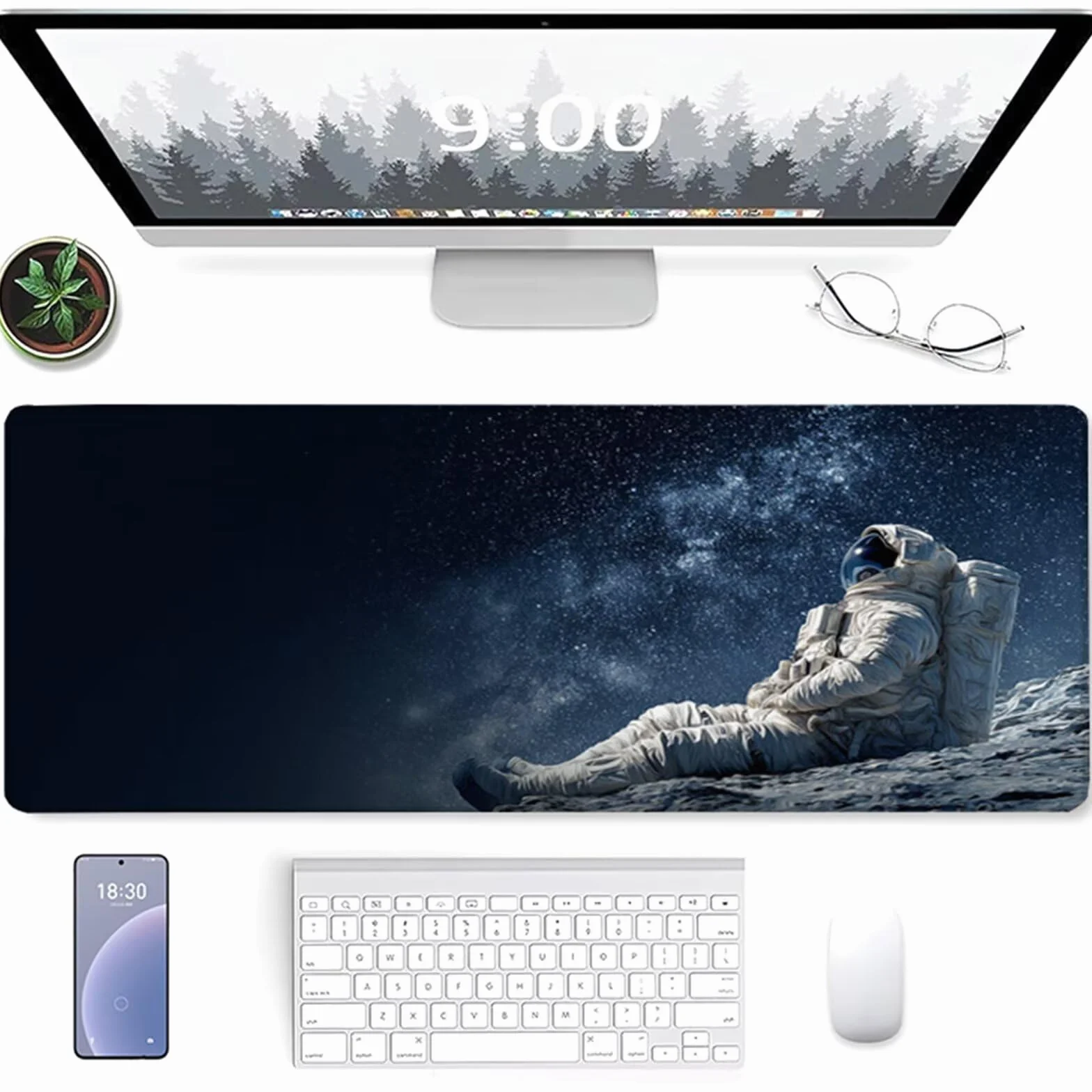 Podkładka pod mysz XXL astronauta, gwiaździste niebo podkładka na biurko 1000 x 500 x 3 mm, podkładka pod mysz do gier z gumową podstawą, poprawia dokładność i szybkość, duża podkładka na biurko, K